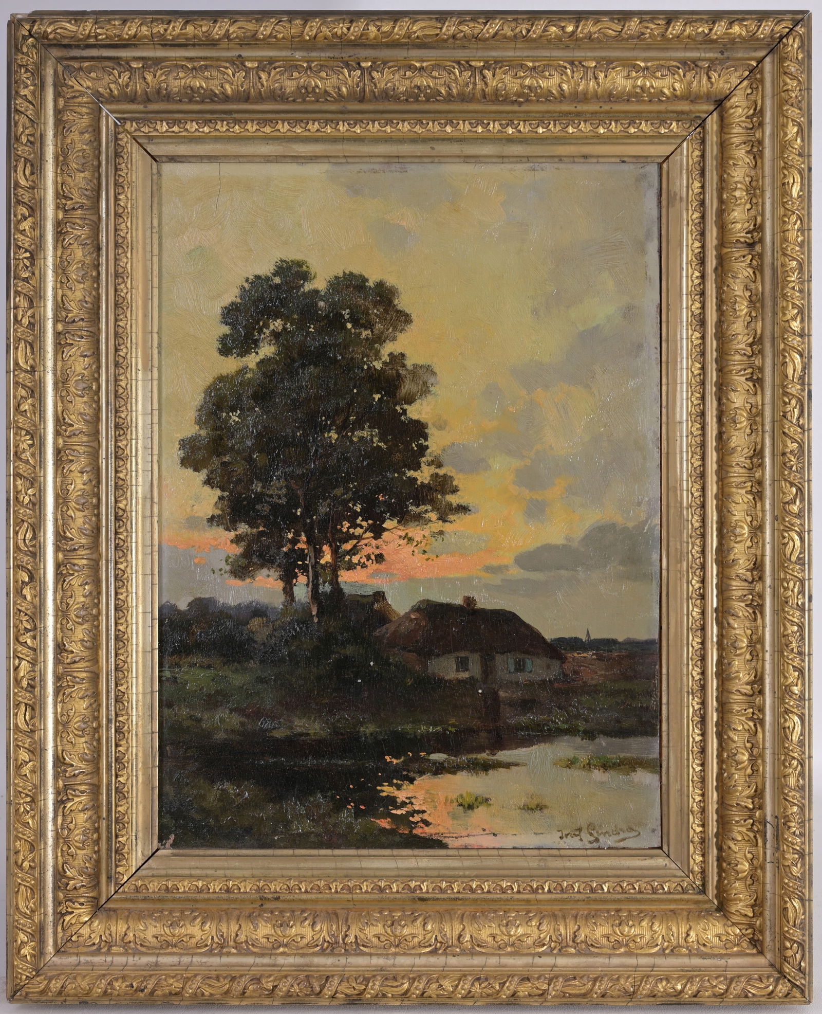Signed, 19th C. French School Landscape at Sunset (1 of 4)
