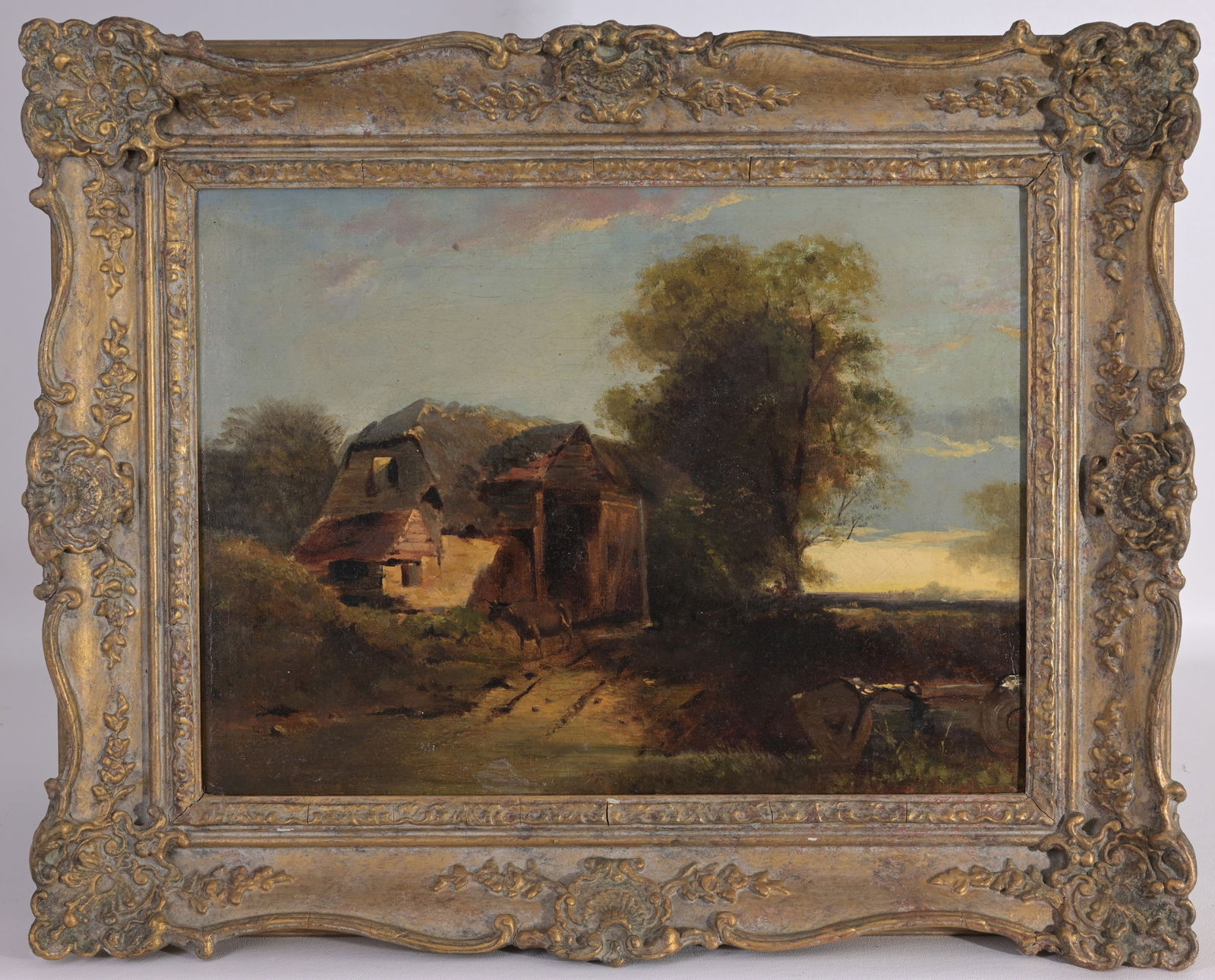 19th C. English School Landscape: 19th C. English School bucolic Landscape. Oil on canvas. Appears to be unsigned. Sight Size: 12 x 16 in. Overall Framed Size: 17 x 21 in.