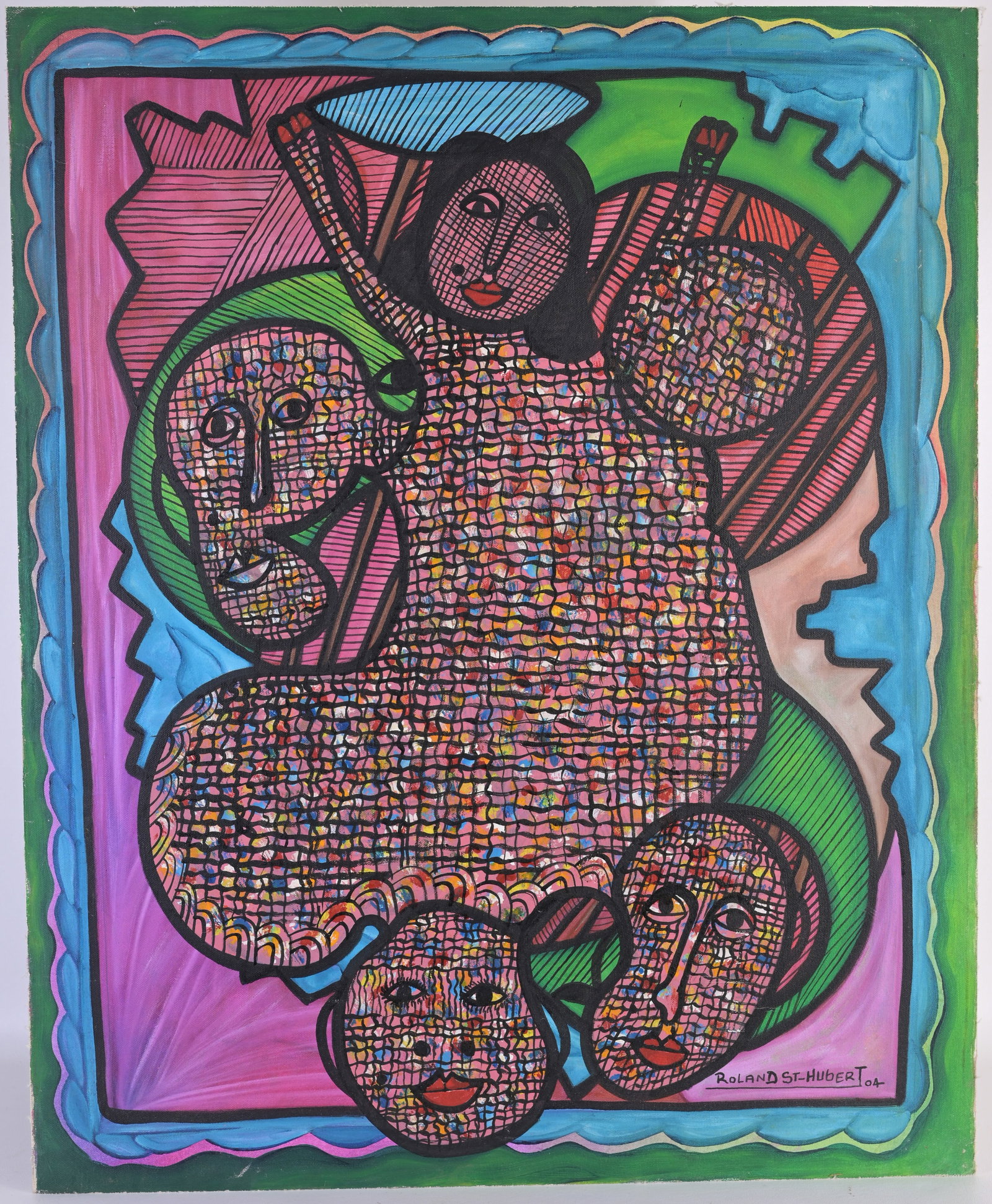 Roland St. Hubert (Haitian, b. 1951): Roland St. Hubert (Haitian, b. 1951) Signed and dated ('04) lower right. Oil on Canvas laid on FoamBoard. Size: 29.5 x 24 in. Unframed.
