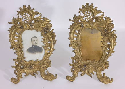 (2) 19th C. French Gilded Bronze Picture Frames: (2) 19th Century French Gilded Bronze Picture Frames, Louis Philippe Period, Matching Pair, with Glass, Excellent Condition, Overall Sizes: 13 x 8 in.