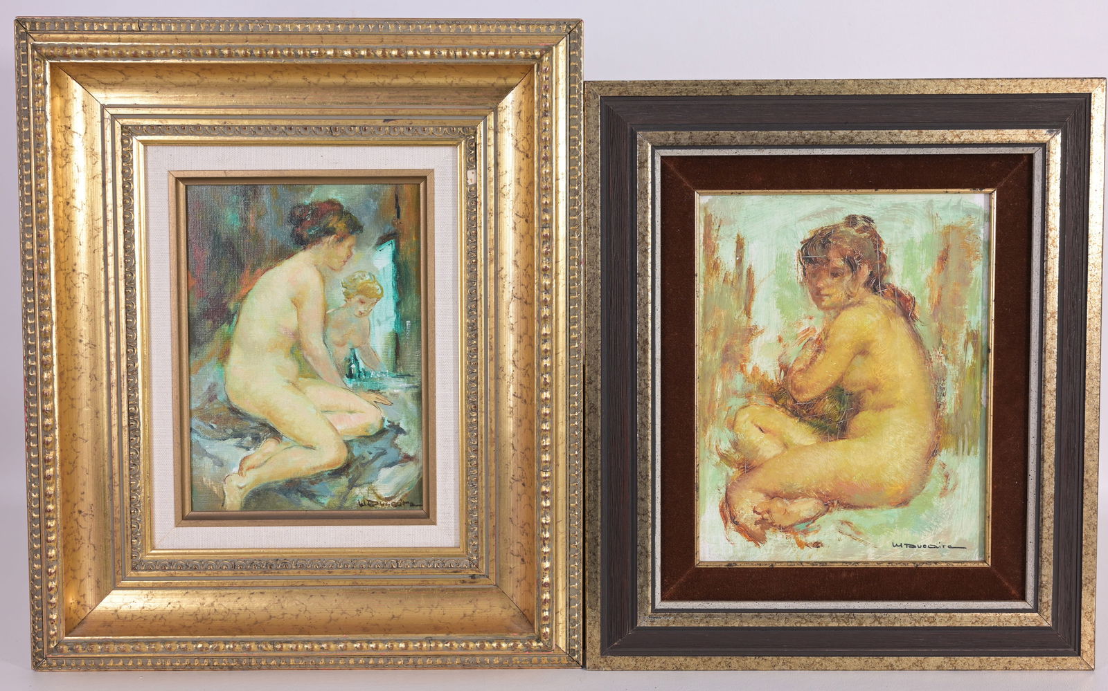 (2) Maryse Ducaire-Roque (French, 1911 - 1992): (2) Maryse Ducaire-Roque (French, 1911 - 1992) Pair of Nude Paintings Oil on Canvas. Signed lower right. Sight Sizes: 8.75 x 6.25 / 9.5 x 7.5 in. Overall Framed Sizes: 16.75 x 14 / 15 x 12.75 in.