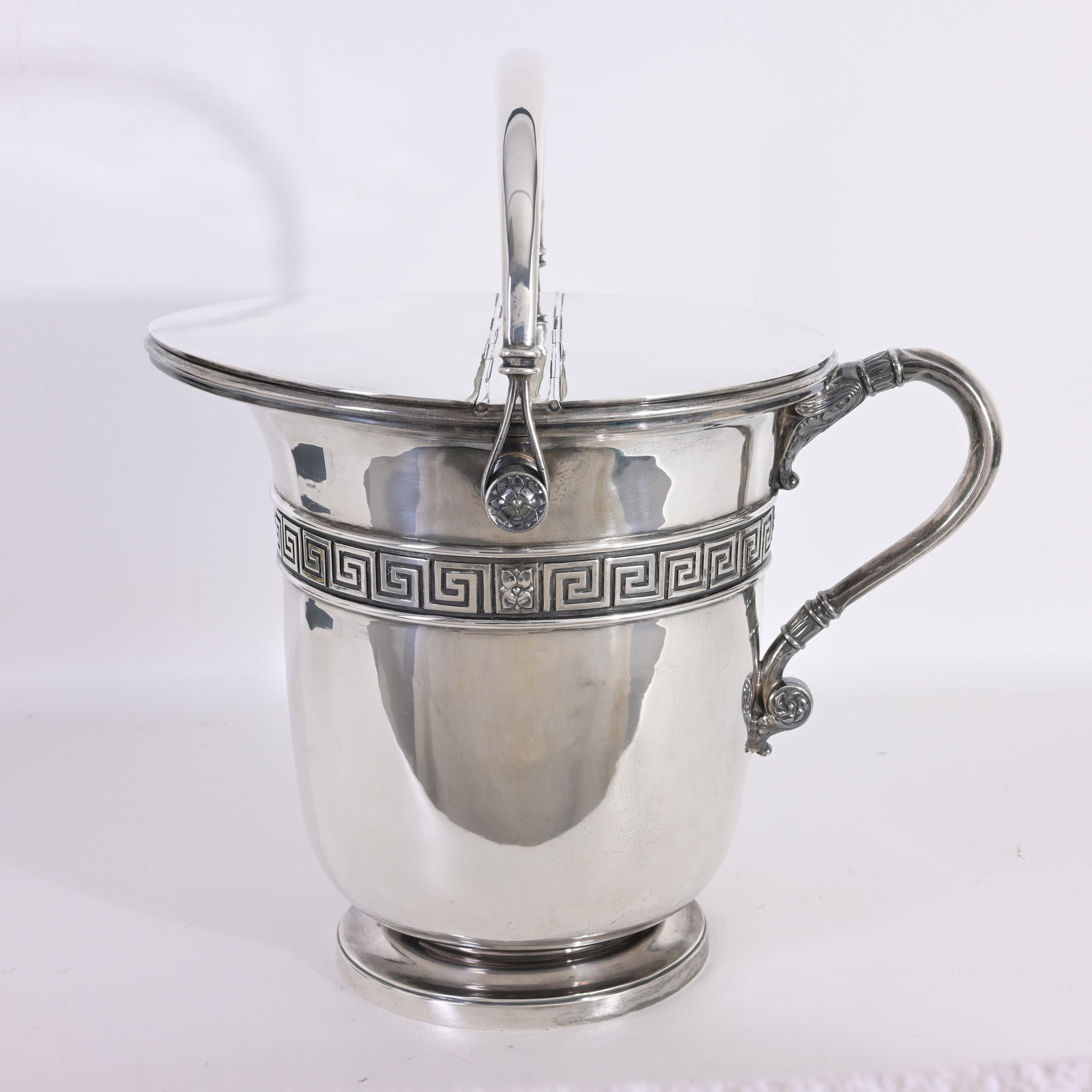 166.7 ozt 1893 Sheffield Sterling Silver Lidded Wine Chiller: 1893 Sheffield European Sterling Lidded Wine Chiller Maker: Charles Clement Pilling of Sibray, Hall & Co. of Sheffield England Sterling Silver Hallmark. Having hallmarks in multiple areas. Dimensions: