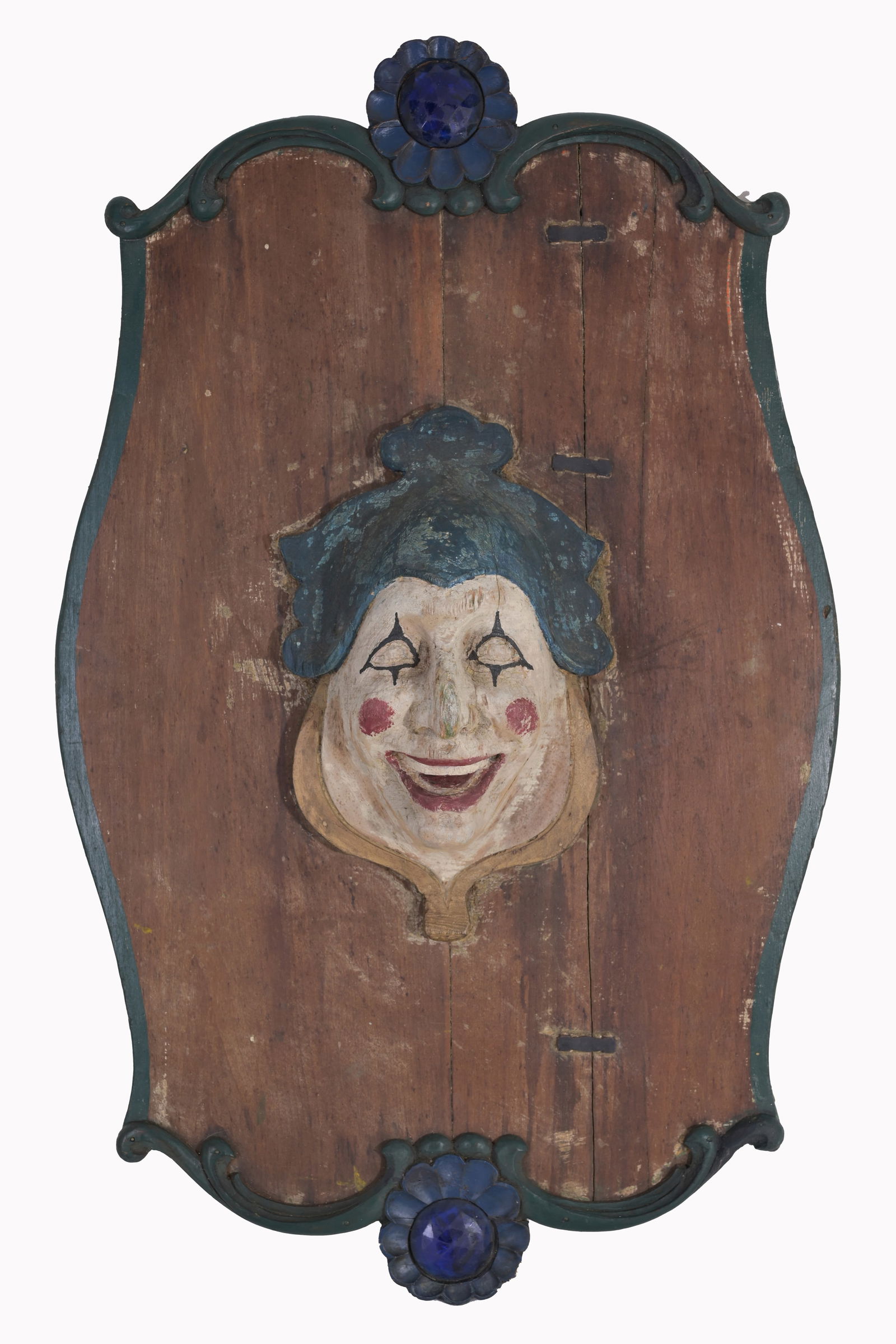 Antique Wood Carved & Painted Clown Plaque (1 of 7)