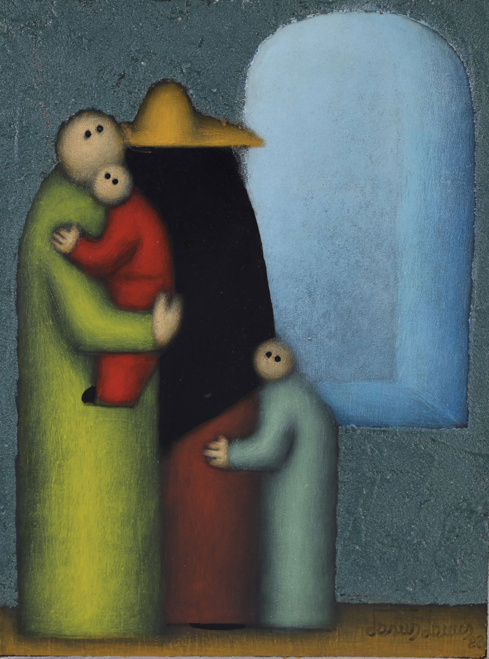 Jesus Mariano Leuus (B. 1948): Jesus Mariano Leuus (Mexico, B. 1948) Mixed Media on Board. Signed and dated (82) lower right. Old label verso. Sight Size: 12 x 9 in. Overall Framed Size: 16.25 x 13.25 in. Born in El Paso, Texas, Je