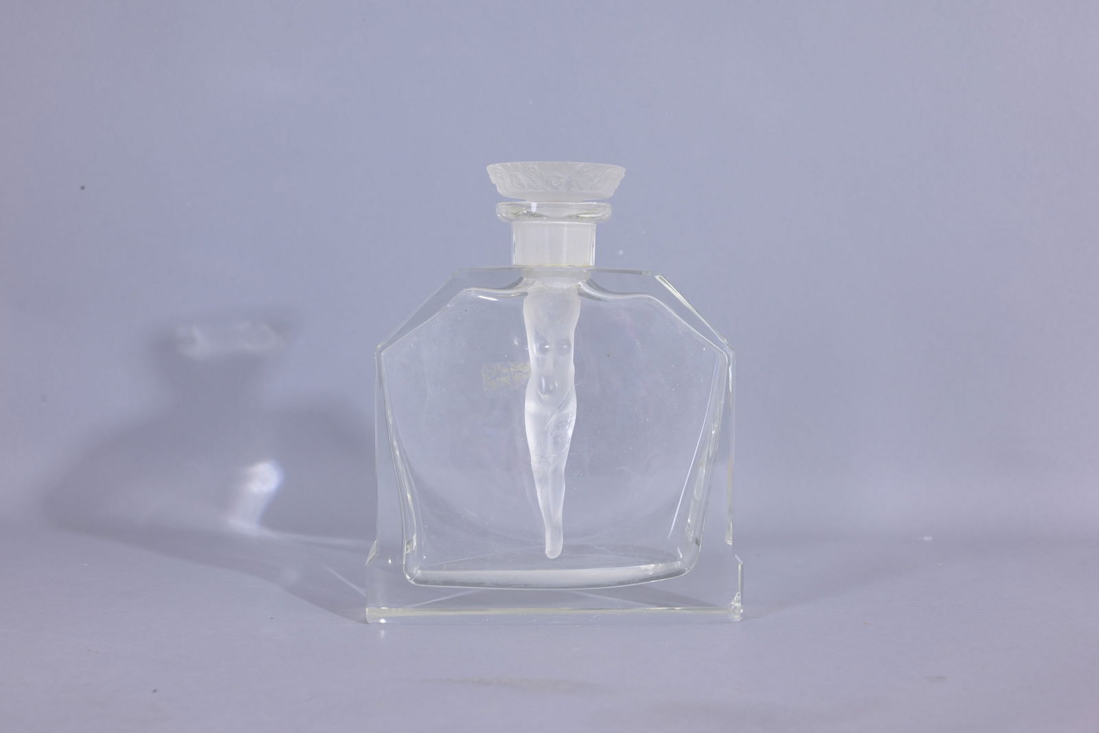 Vintage Hoffmann Czech Crystal Perfume Bottle: 1926 Hoffman perfume bottle in clear crystal with clear/frost fan stopper with nude dauber. (Czech - 23) Provenance: single owner lifetime collection from Jacksonville, FL - Entire collection has been