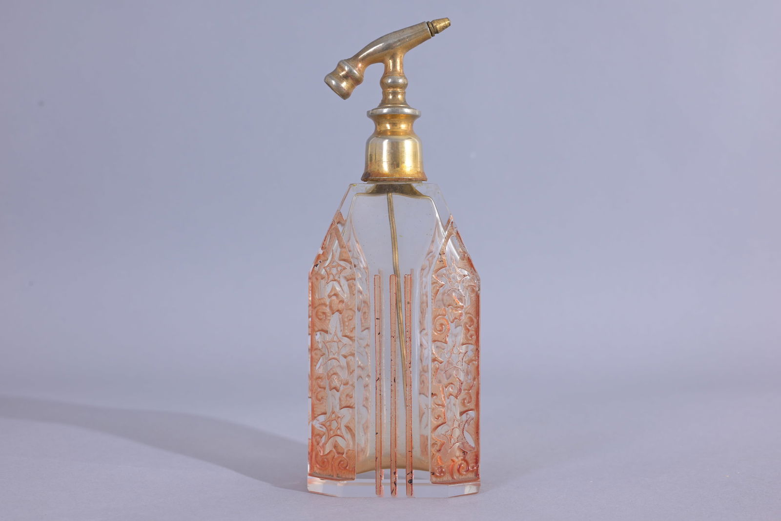 Vintage Glass Atomizer with Red Paint Inlay: Vintage Glass Atomizer with Red Paint Inlay (Atom - 5) Provenance: single owner lifetime collection from Jacksonville, FL - Entire collection has been donated to St. Elizabeth Ann Seton Catholic Churc