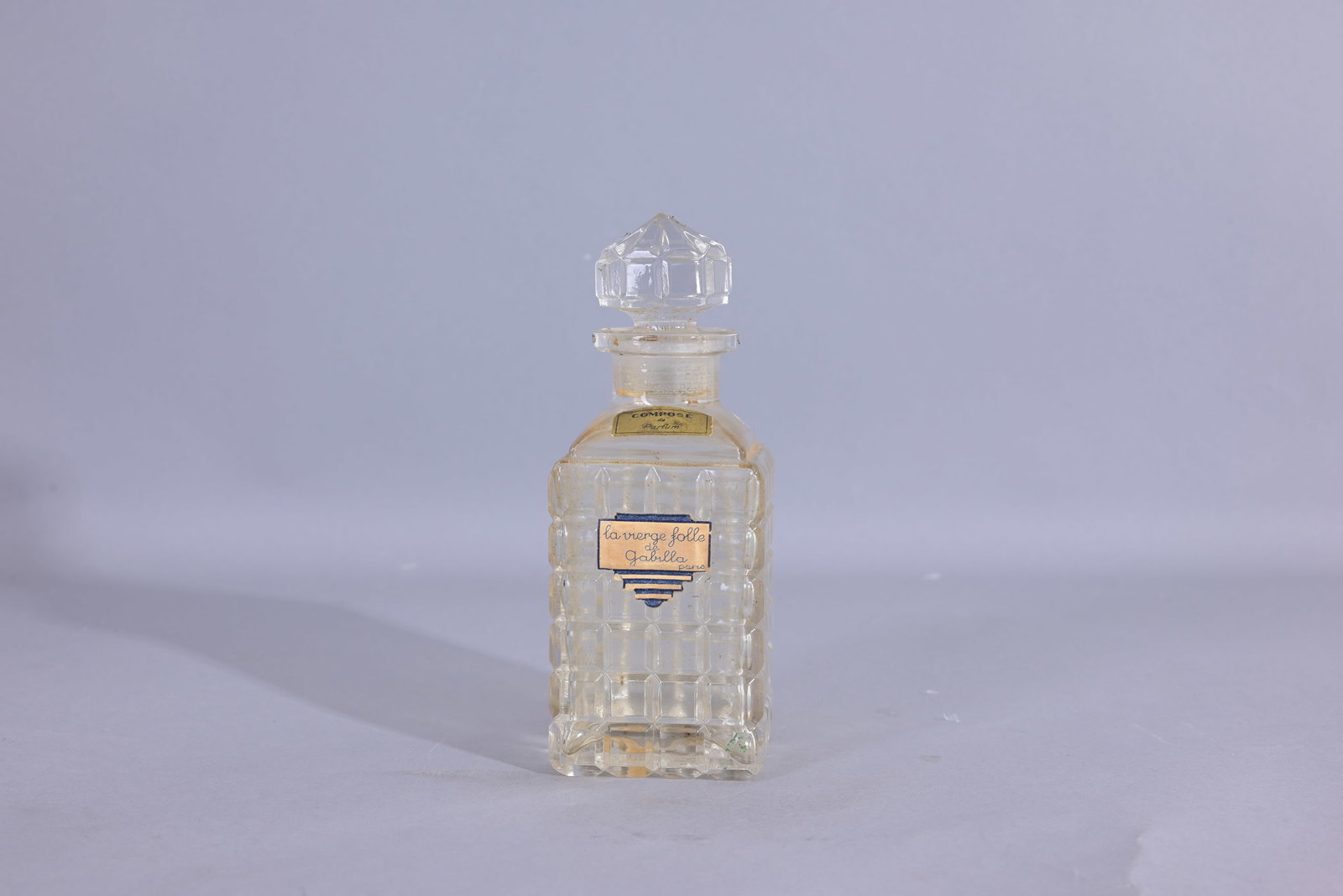 Antique La Vierge Folle Perfume by Gabilla: Antique La Vierge Folle Perfume by Gabilla, Paris flacon - molded squares. (Misc - 1059) Provenance: single owner lifetime collection from Jacksonville, FL - Entire collection has been donated to St. 