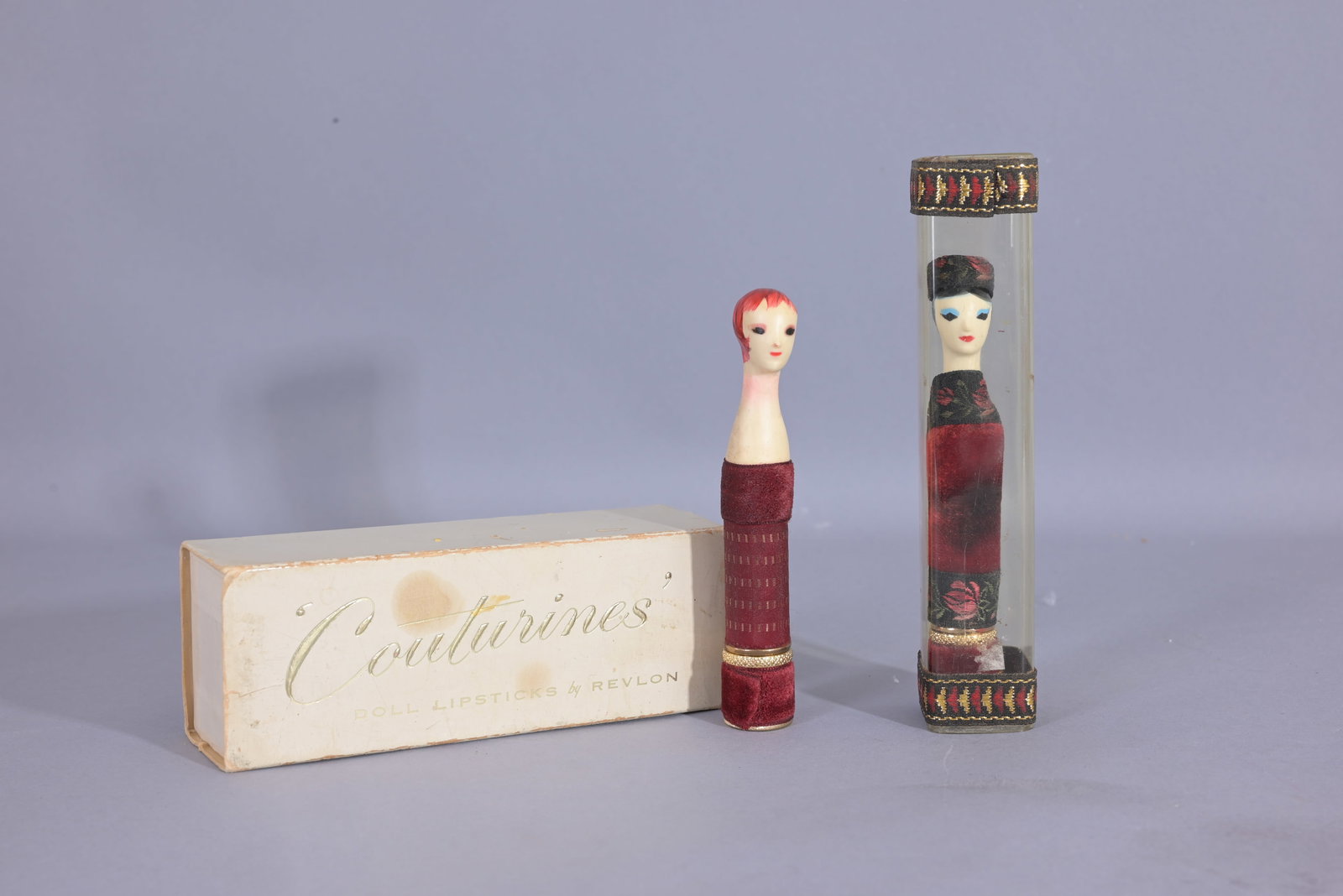 (2) Vintage Revlon Couturine Lipstick Dolls: (2) Vintage Revlon Couturine Lipstick Dolls (Misc - 1273) Provenance: single owner lifetime collection from Jacksonville, FL - Entire collection has been donated to St. Elizabeth Ann Seton Catholic Ch