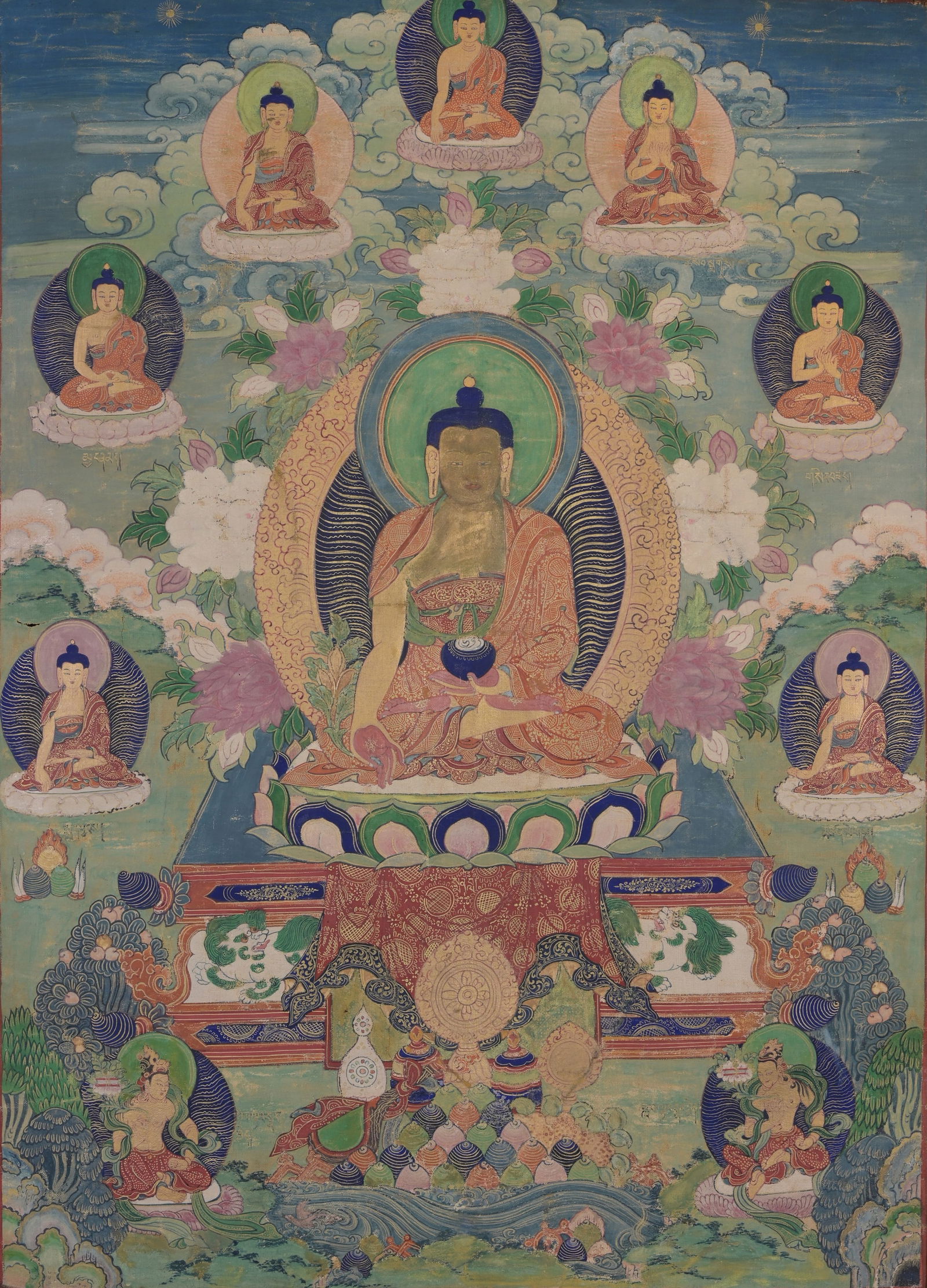 Antique Tibetan Thangka - 8 Buddhas (1 of 9)