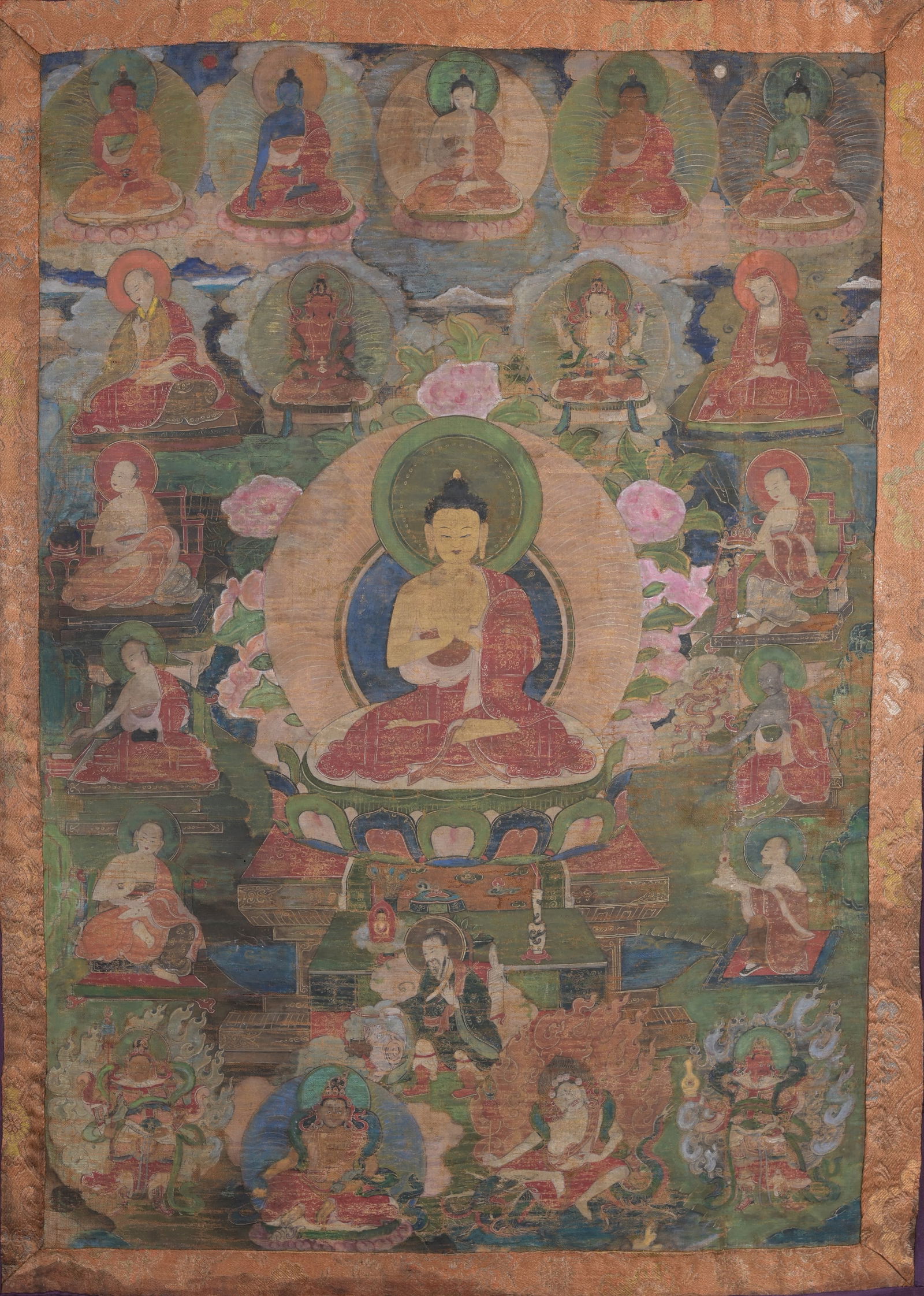 Antique Tibetan Thangka, Set of 16 Arhats (1 of 12)