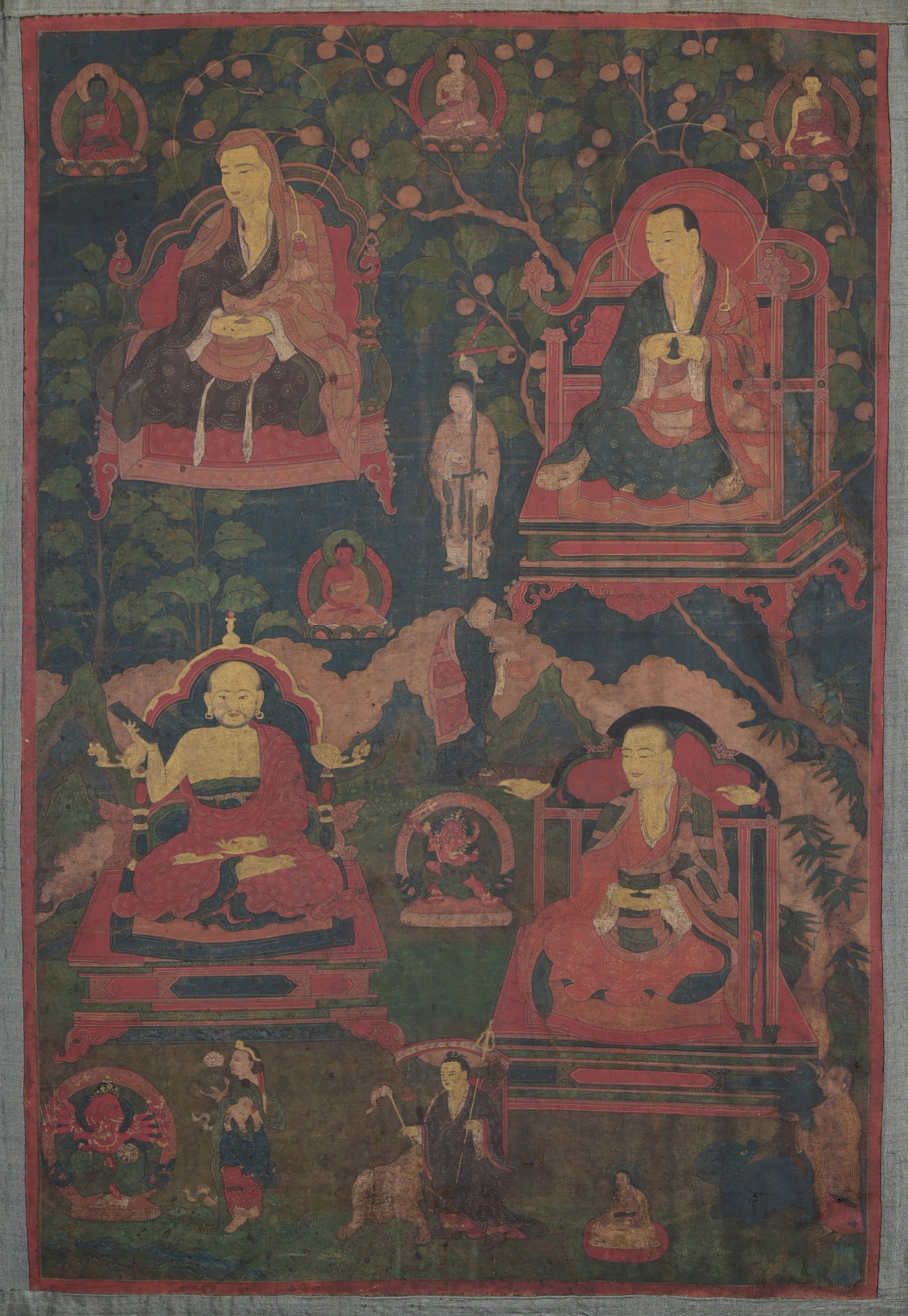 Antique Tibetan Thangka, 4 Arhats. Signed (1 of 14)