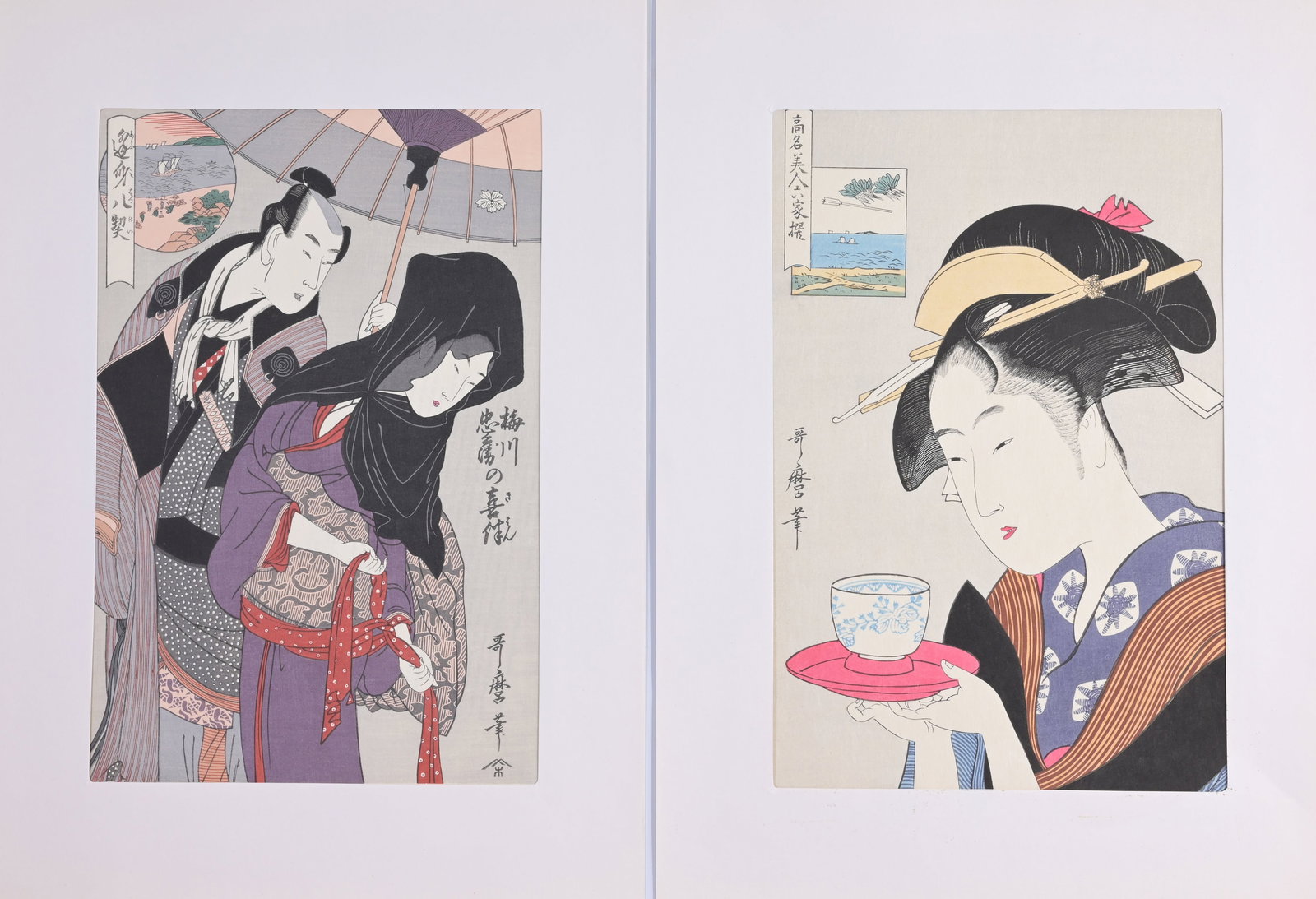 (2) Kitagawa Utamaro Woodblock Prints: Kitagawa Utamaro (Japan, 1754 - 1806) Utamaro The Lovers Okita of Naniwaya Okita was a waitress at the Naniwaya, teahouse located near the Niomon Gate in the grounds of the Asakusa Kannon Temple. Alon