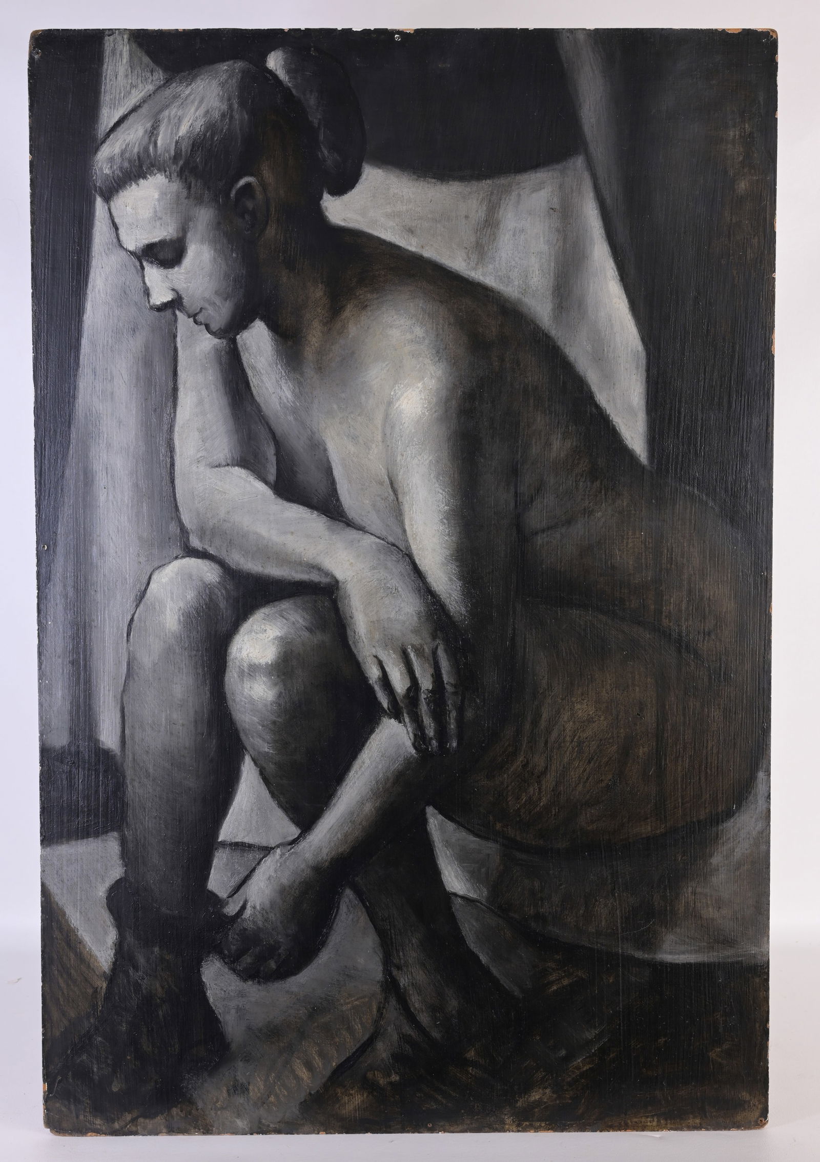 Doris Thurston 'Seated Female Nude': Doris Thurston (American 20th C.) Seated Female Nude Oil on Masonite. Signed verso. Size: 36 x 24 in. Unframed.