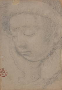 Old Master Drawing, Italian School: Old Master Drawing, Italian School, Possibly 15th/16th Century, Young Boy Sleeping, Pencil on Paper, Bears Collector's Mark Image Size: 10 x 7 in. Overall Framed Size: 20.75 x 15.25 in. Framed behind