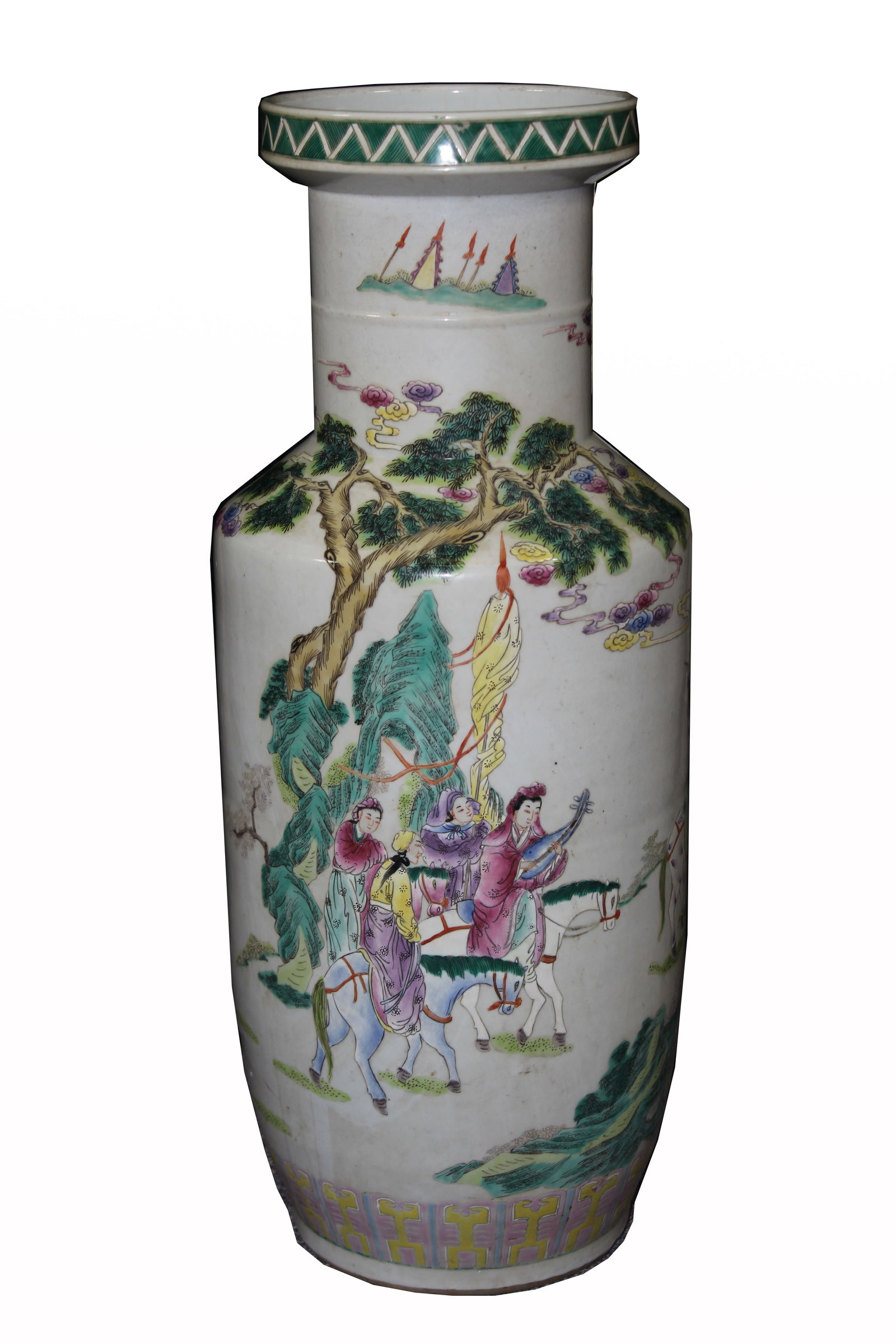 Signed, Large Chinese Famille Verte Porcelain Vase: Signed, Large Chinese Famille Verte Porcelain Vase. Marked on Bottom. Height: 24 in.