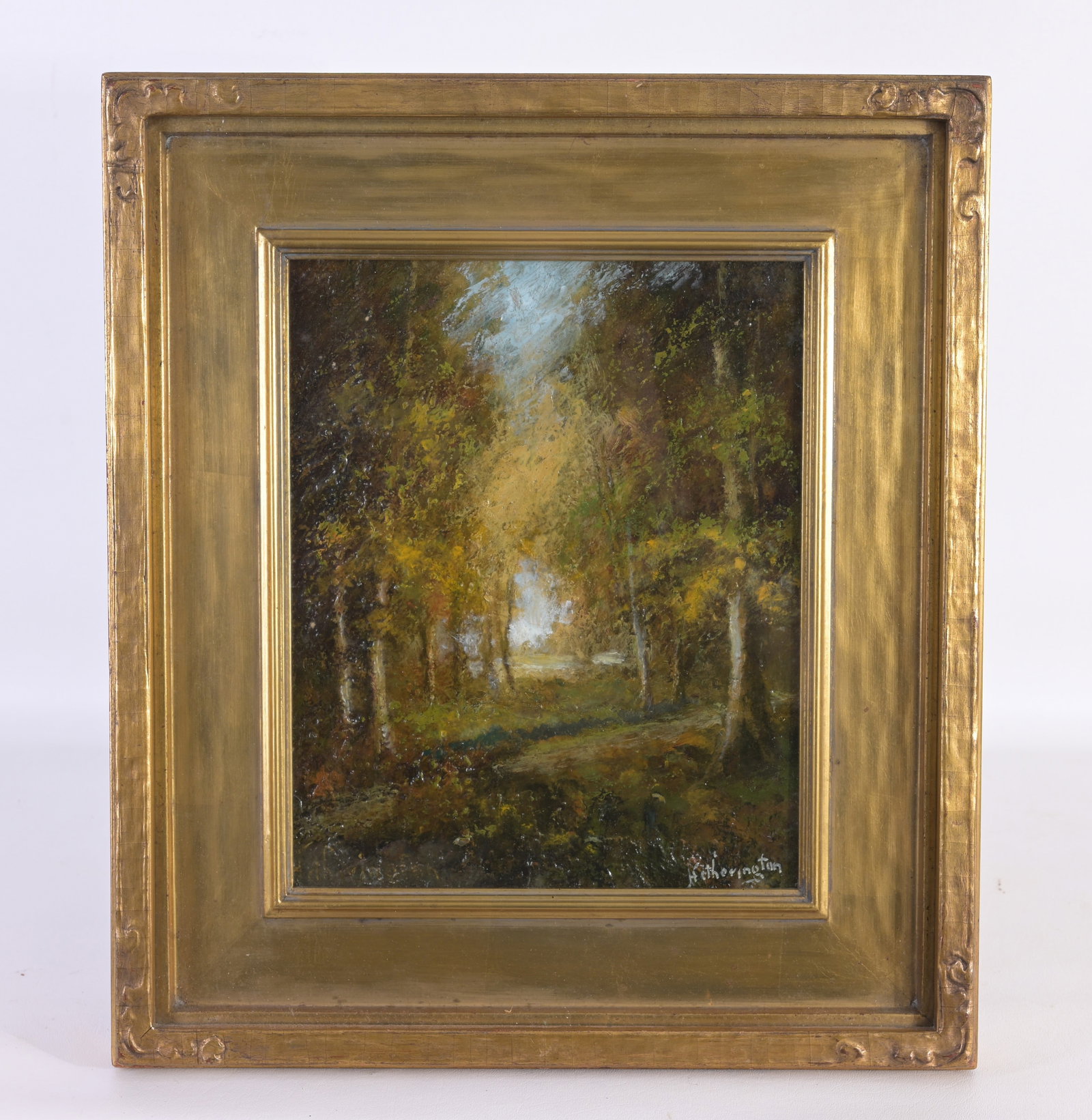 Charles Hetherington (1855 - 1938): Charles Hetherington (American, 1855 - 1938) Oil on Board. Signed lower right. Sight Size: 11 x 8.75 in. Overall Framed Size: 17.25 x 15.25 in. Framed behind glass.