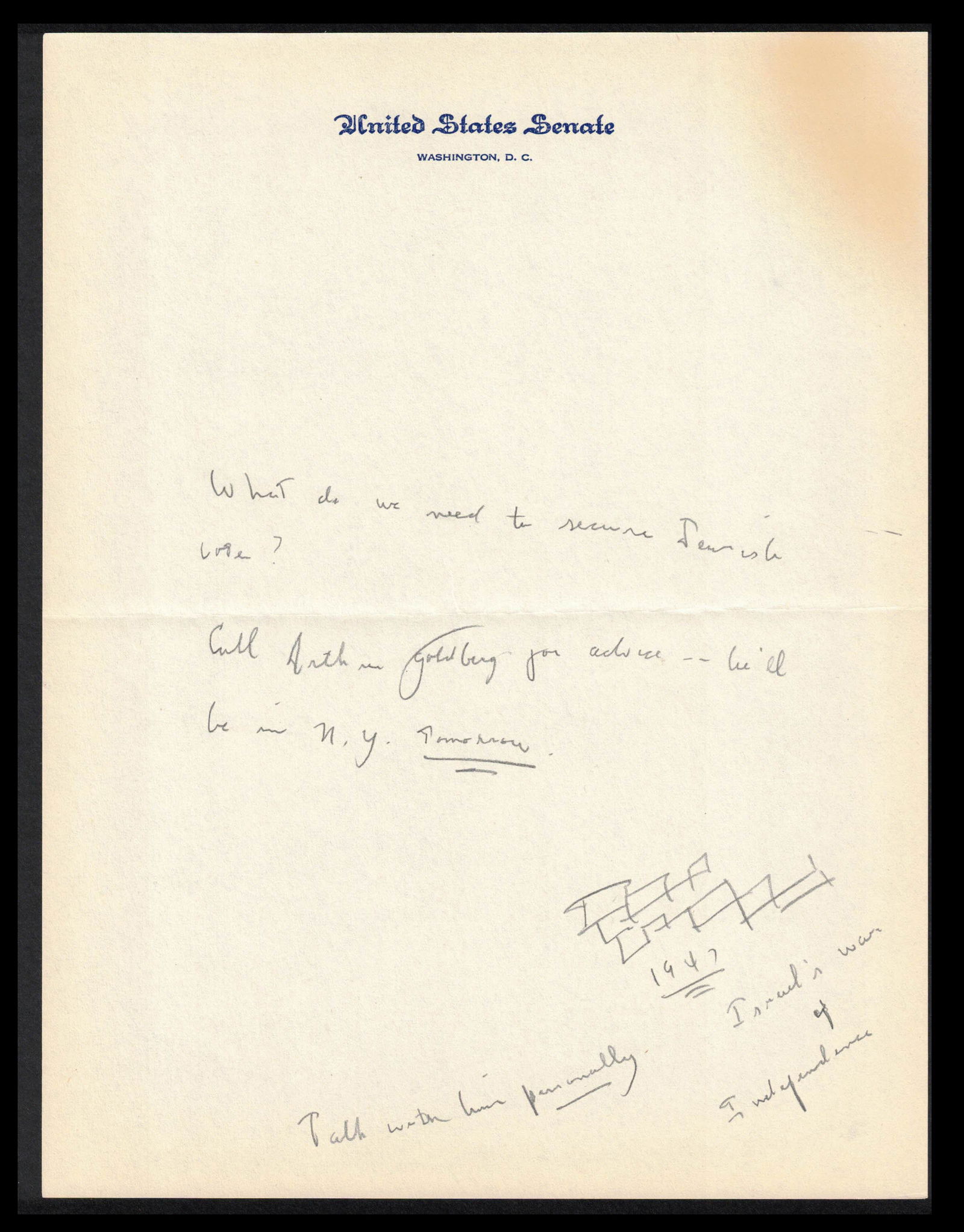 John F Kennedy Senate Letterhead Pencil Doodle (1 of 2)