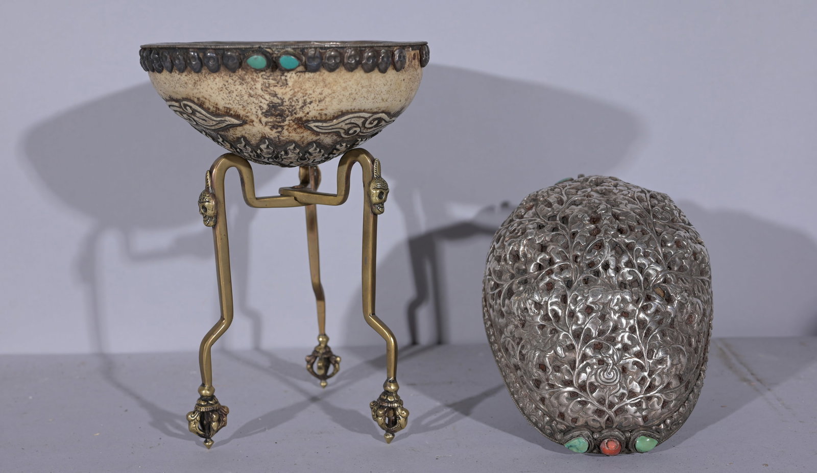 (2) Antique Tibetan Kapala Ritual Skull Cups (1 of 5)