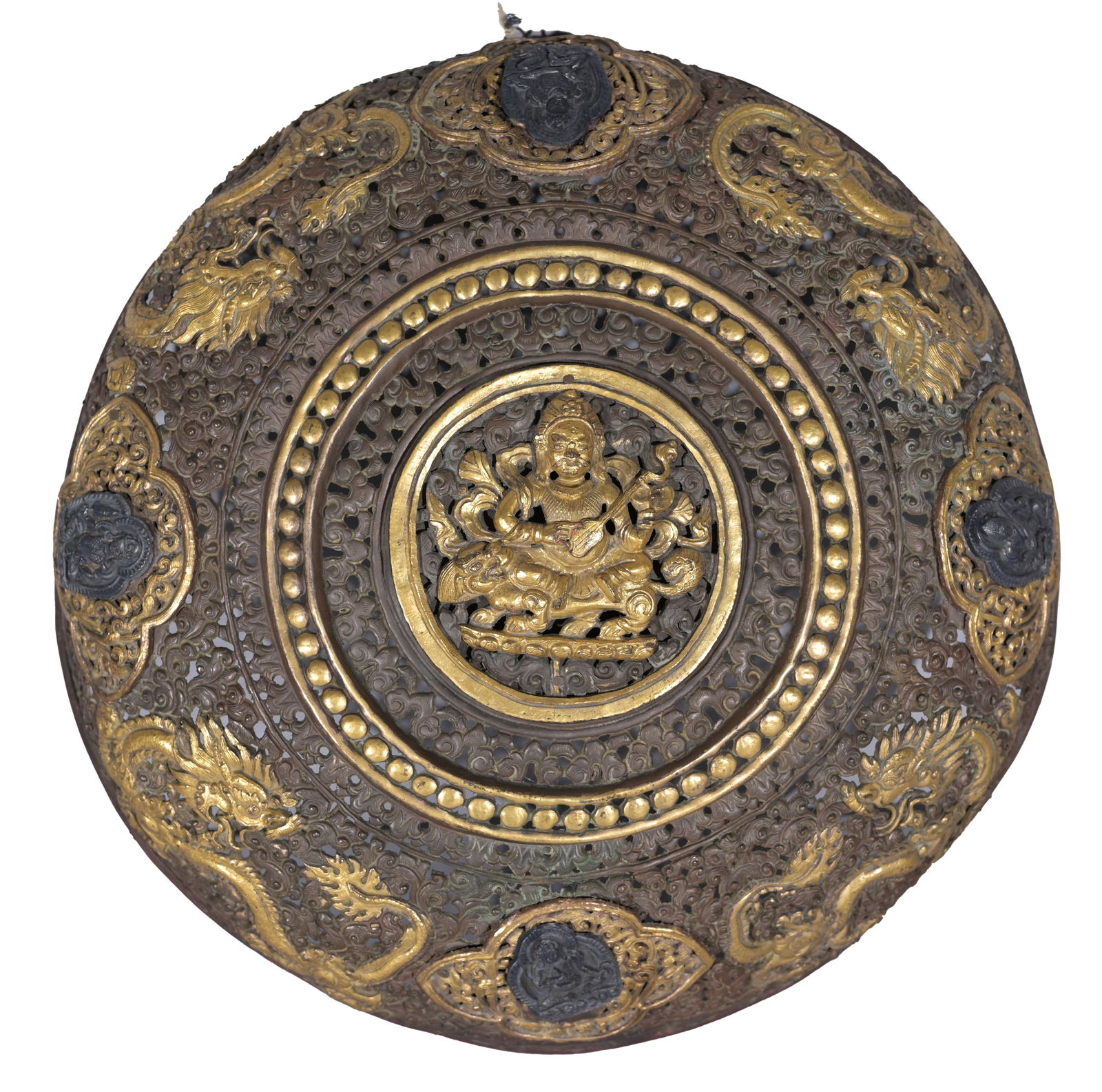 Tibetan Metal Hanging Gong w. Dragon Motif: Tibetan Metal Hanging Gong w. Dragon Motif Diameter: 11.25 in.