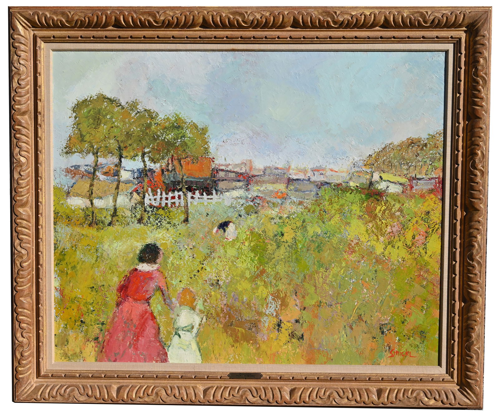 Yuri Sinicki (Russian, B. 1910) "Rencontre": Yuri Sinicki (Russian, B. 1910) "Rencontre" Oil on Canvas. Signed lower right. Sight Size: 32 x 39.5 in. Overall Framed Size: 40 x 48 in.