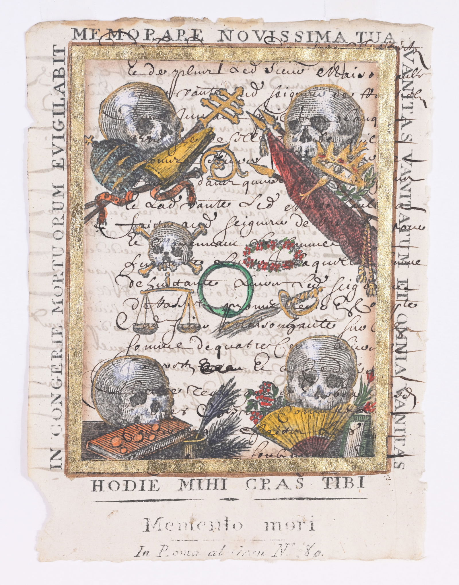 Antique Hand Painted Memento Mori Print (1 of 4)