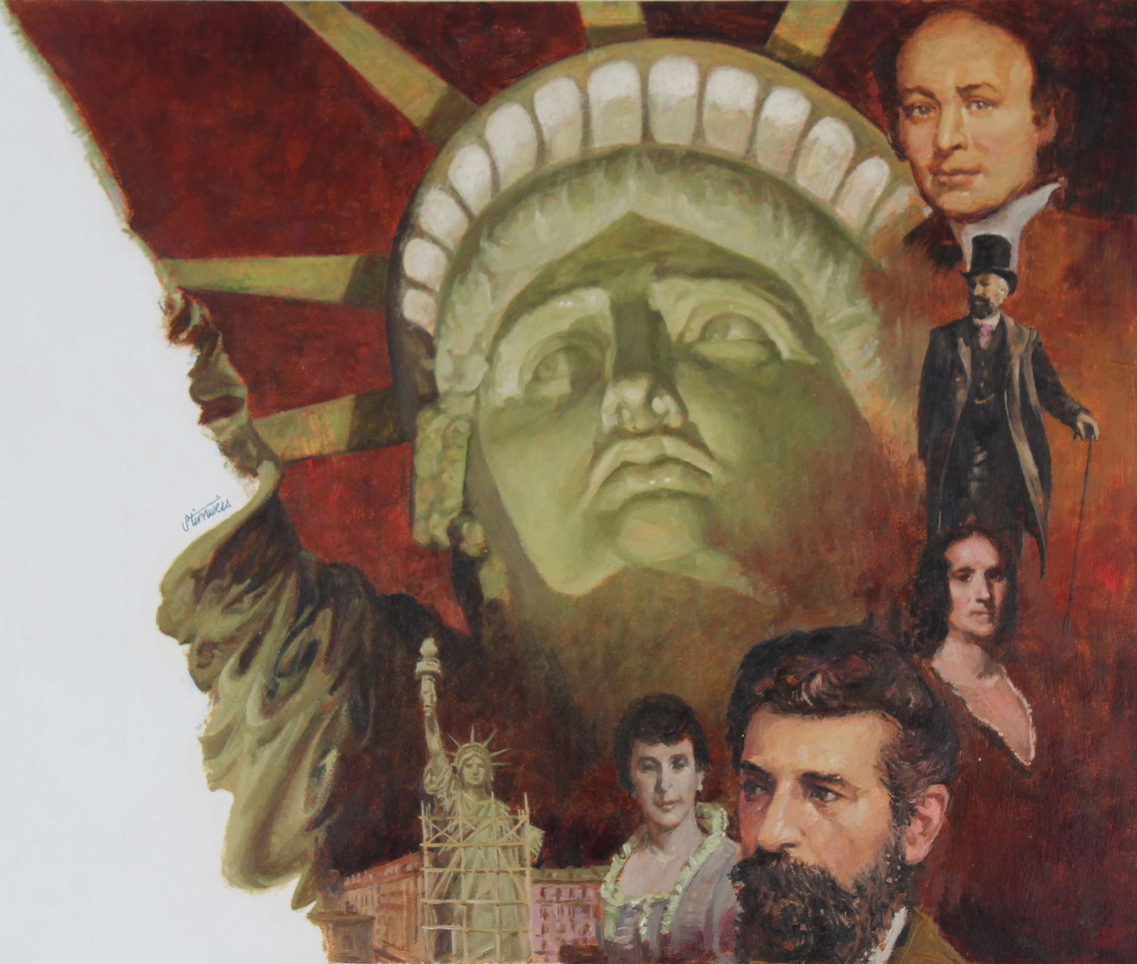 Shannon Stirnweis (B. 1931) "Statue of Liberty": Shannon Stirnweis (American, B. 1931) "Statue of Liberty" Signed center left. Original Oil painting on Illustration Board. Provenance: Collection of James A. Helzer (1946-2008), Founder of Unicover Co