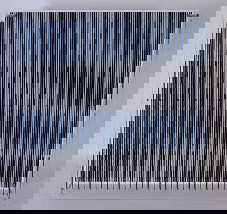Jesus Soto (1923 - 2005) "Tes azules y negras": Jesus Rafael Soto (Venezuelan, 1923 - 2005) Title: "Tes azules y negras" - 1979 (Sintesis Series) Medium: Silkscreen on plexiglass with metal rods. Label verso with name, title, signature and numbered