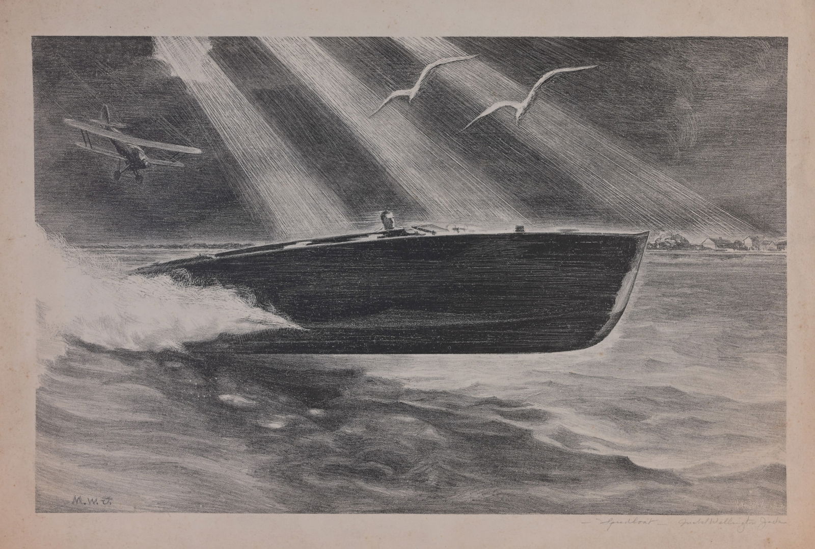 Mabel Jack (1899-1975) "Speedboat" WPA Lithograph (1 of 6)