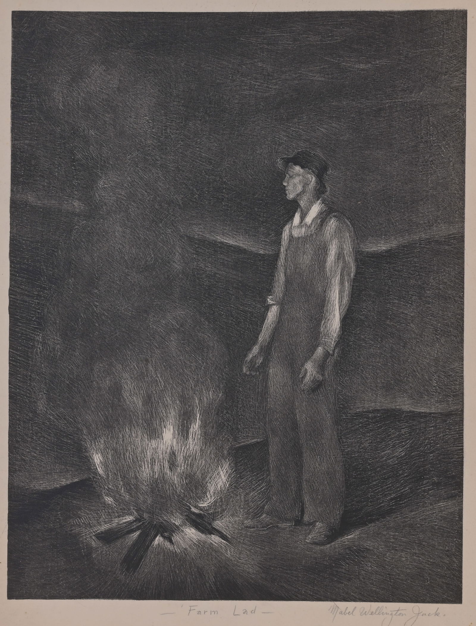 Mabel W Jack (1899-1975) "Farm Lad" WPA Lithograph (1 of 5)