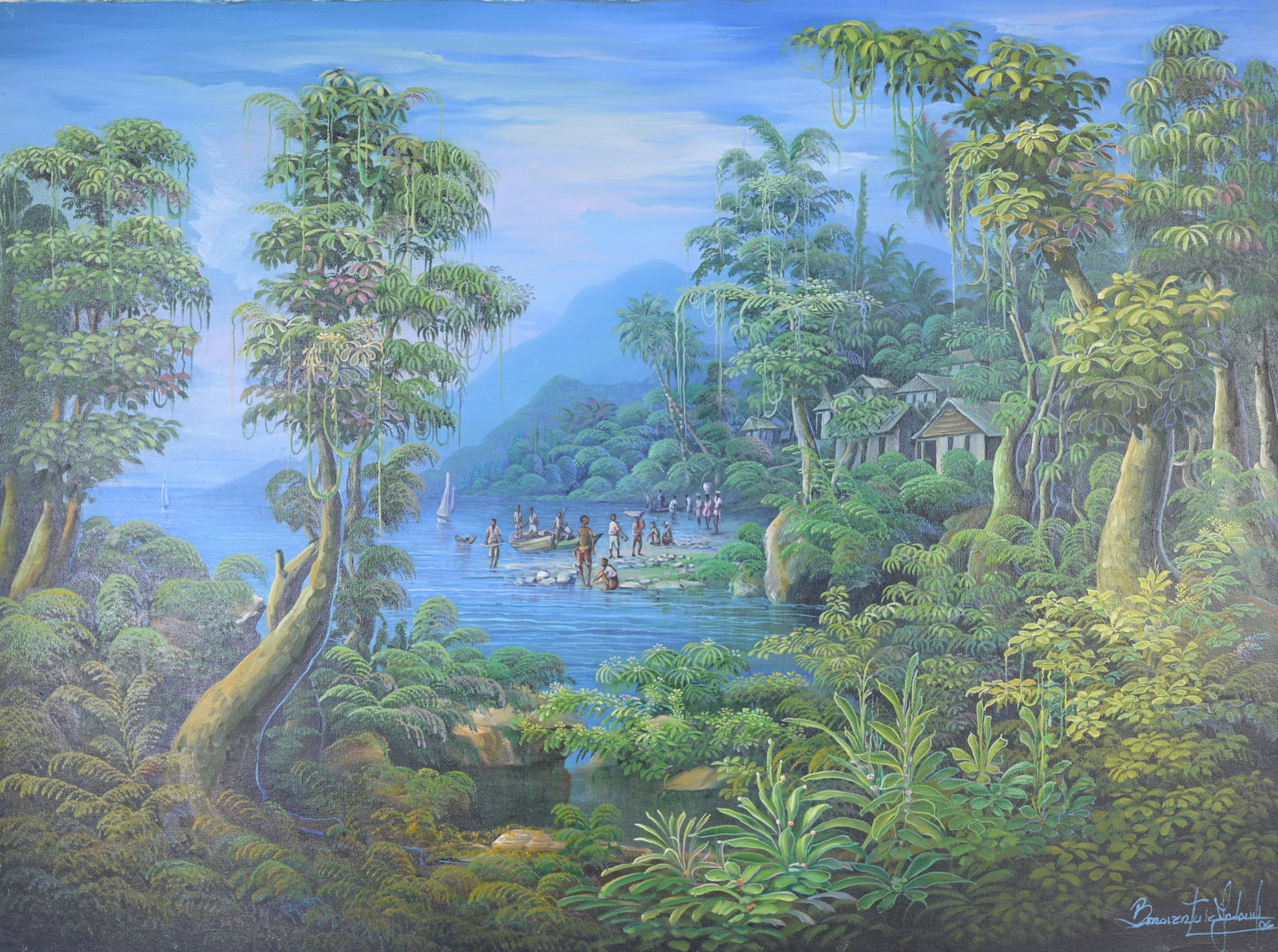 Jean Louis Bonaventure (Haitian, 20th C.): Jean Louis Bonaventure (Haitian, 20th C.) Oil on Canvas. Signed lower right. Size: 30 x 40 in. Unframed.