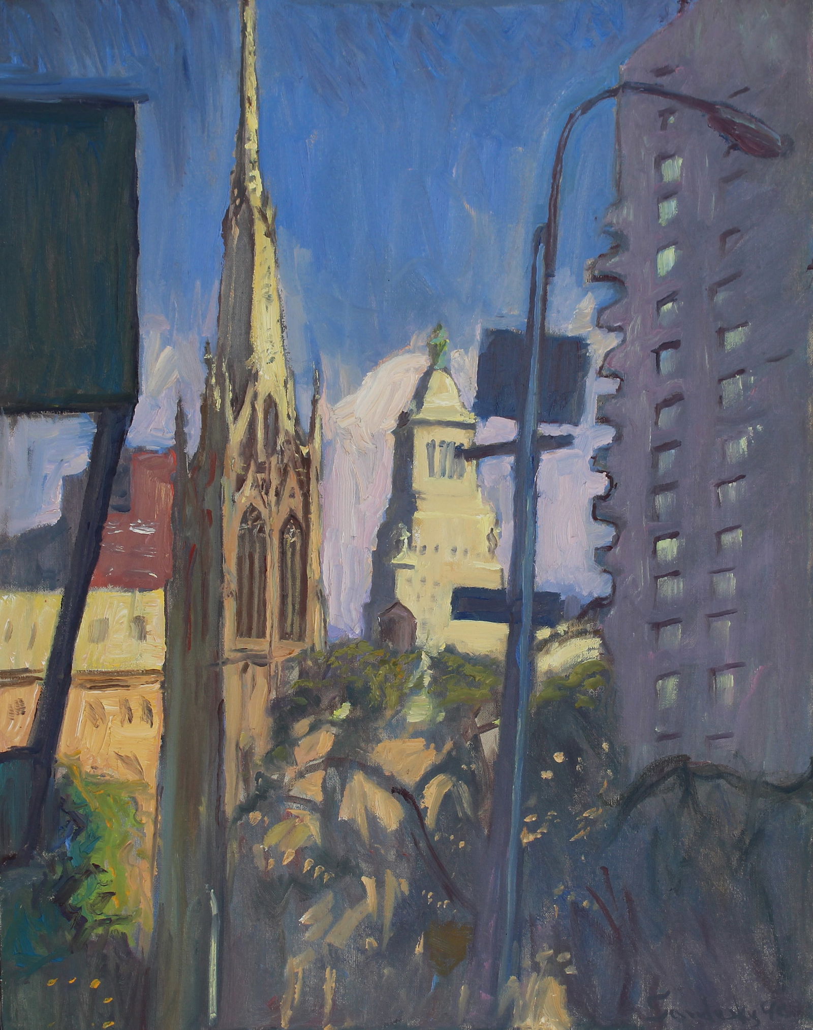 Phil Sandusky (Louisiana, B. 1957): Phil Sandusky (Louisiana, B. 1957) "View of a City" Broadway and East 10th Street, Manhattan Signed and dated lower right. Oil on Canvas. Sight Size: 24 x 18.75 in. Overall Framed Size: 26.5 x 21 x 2