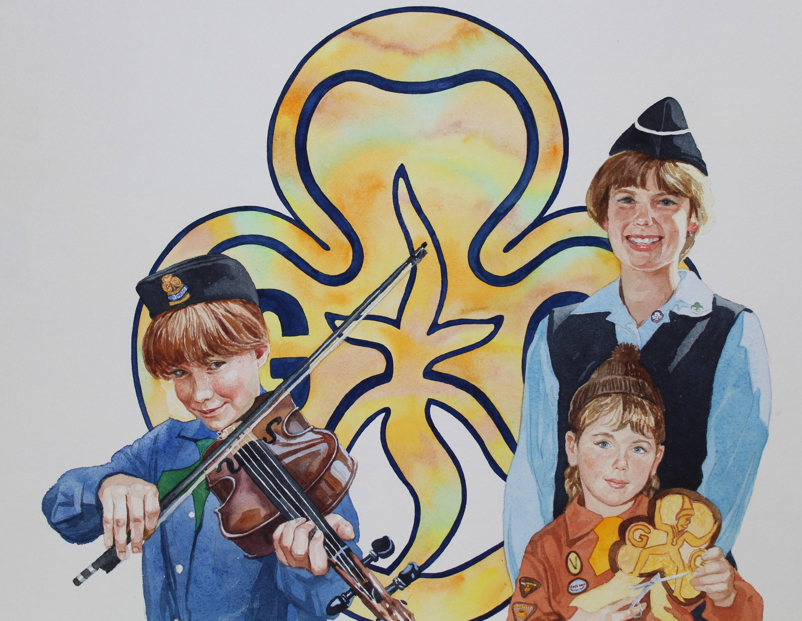 Brian Sanders (B 1937) Girl Guides Association W/C: Brian Sanders (British, B. 1937) "Girl Guides Association" Original Watercolor painting on Paper. Provenance: Collection of James A. Helzer (1946-2008), Founder of Unicover Corporation. This artwork o