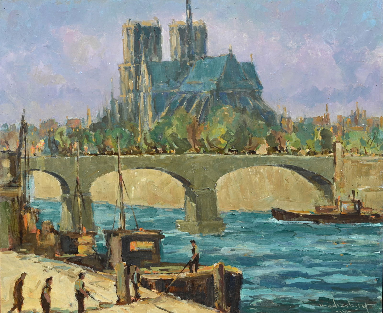 Fred Korburg (1896 - 1986) "Barges on the Seine" (1 of 7)