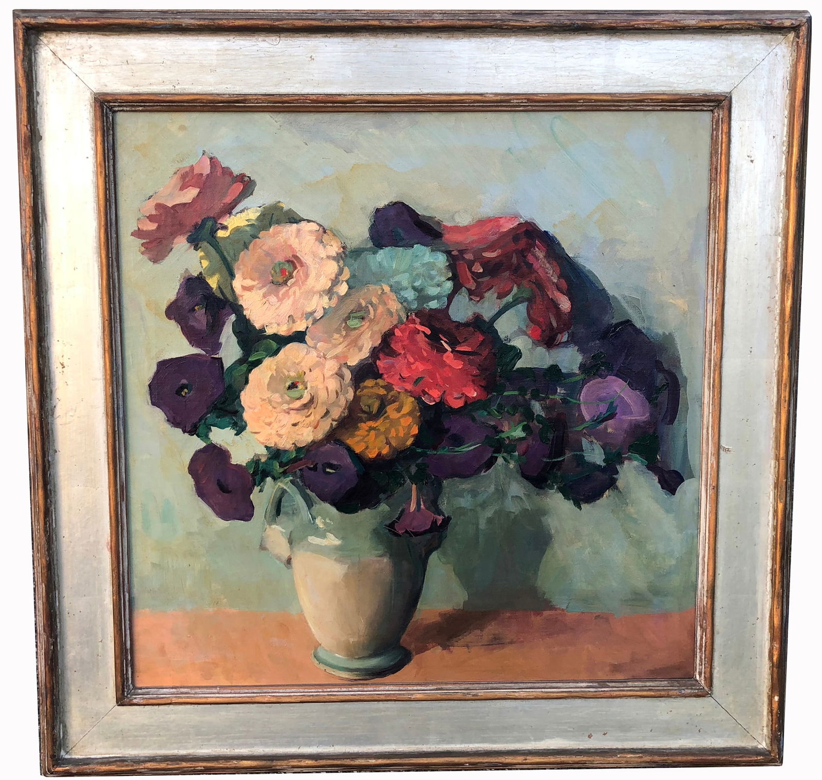 Jane Peterson (1876 - 1965): Jane Peterson (Massachusetts, New York, Kansas, Illinois / France, Italy, 1876 - 1965) Still life painting. Oil on canvas. Apparently unsigned. Housed in the original frame. Sight Size: 24 x 24 inches