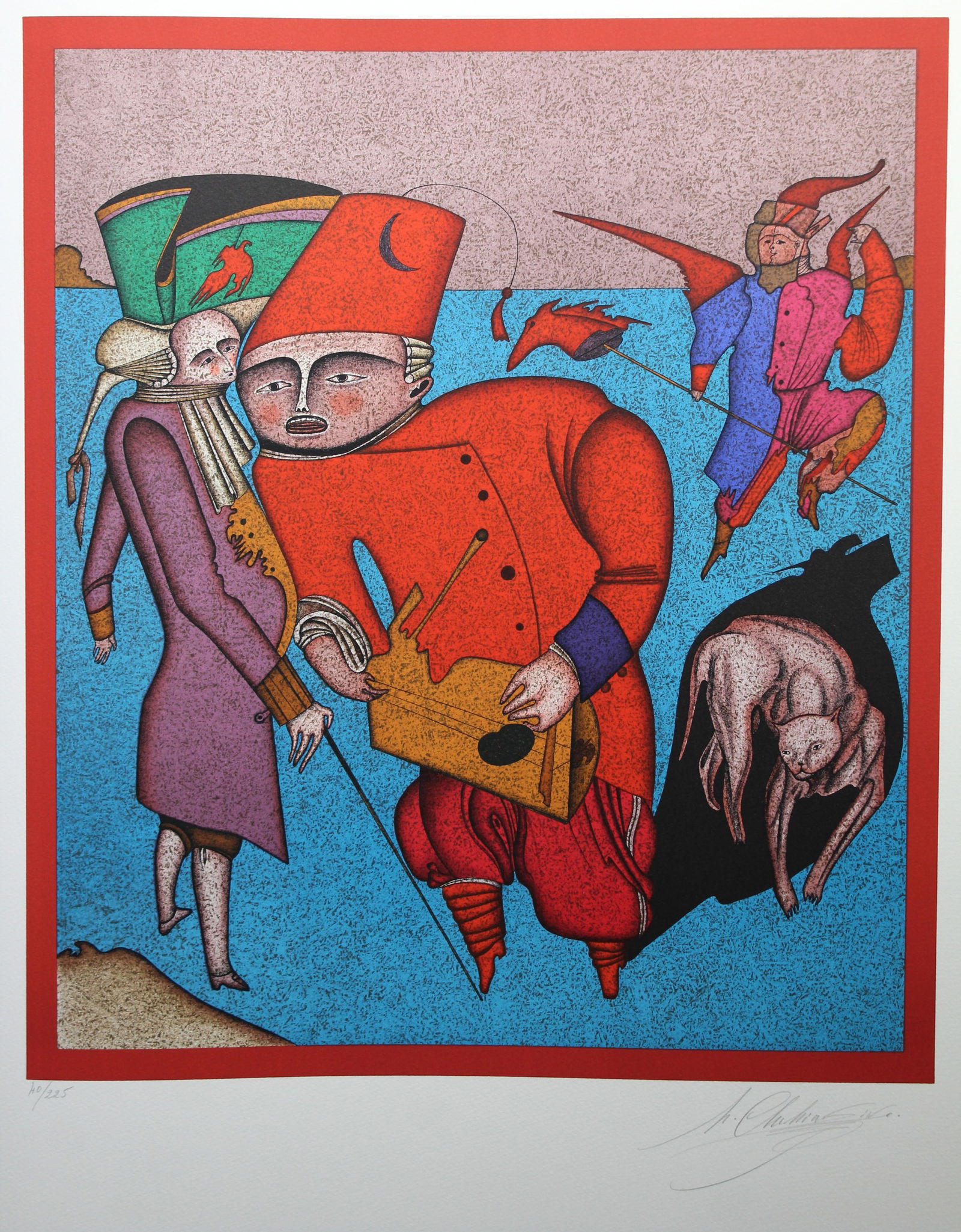 Mihail Chemiakin (B 1943) "Untitled VIII" (/225): Mihail Chemiakin (New York, Russia born 1943) "Untitled VIII" Color Lithograph. Numbered (40/225) lower left. Signed lower right. Watermark "Arches France". Chemiakin's work is in the permanent collec