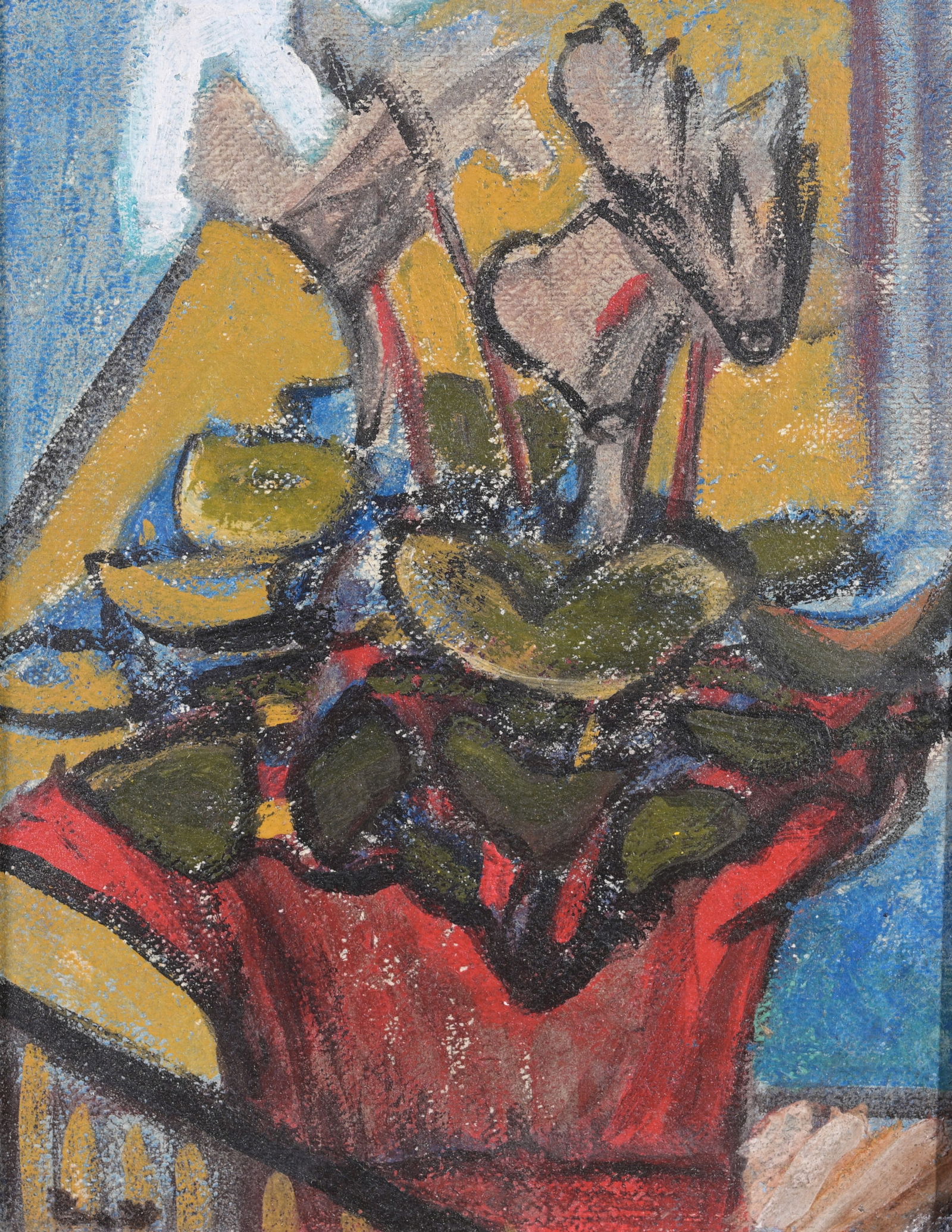 Abstract Still Life Pot of Flowers: Abstract Still Life Pot of Flowers, Oil on Board. Illegible Writing on Verso. Sight Size: 10.5 x 8 1/8 in. Overall Framed Size: 13.75 x 11.5 in.
