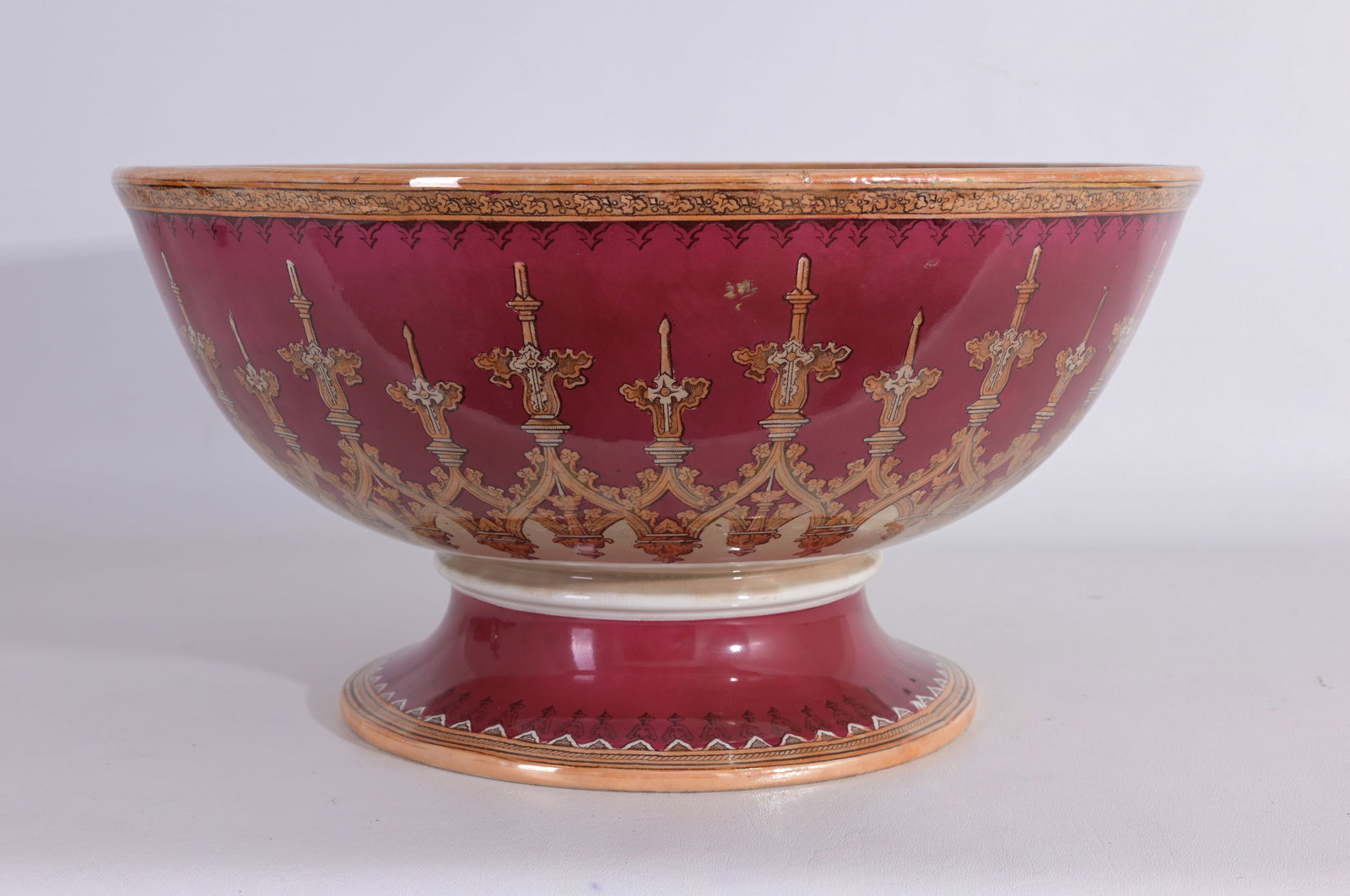 European Porcelain Center Bowl: Marked on base. Dimensions: 7.5 x 14.5 in.