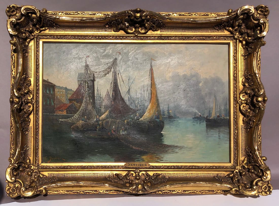19th C. Harbor Scene, Signed (1 of 3)