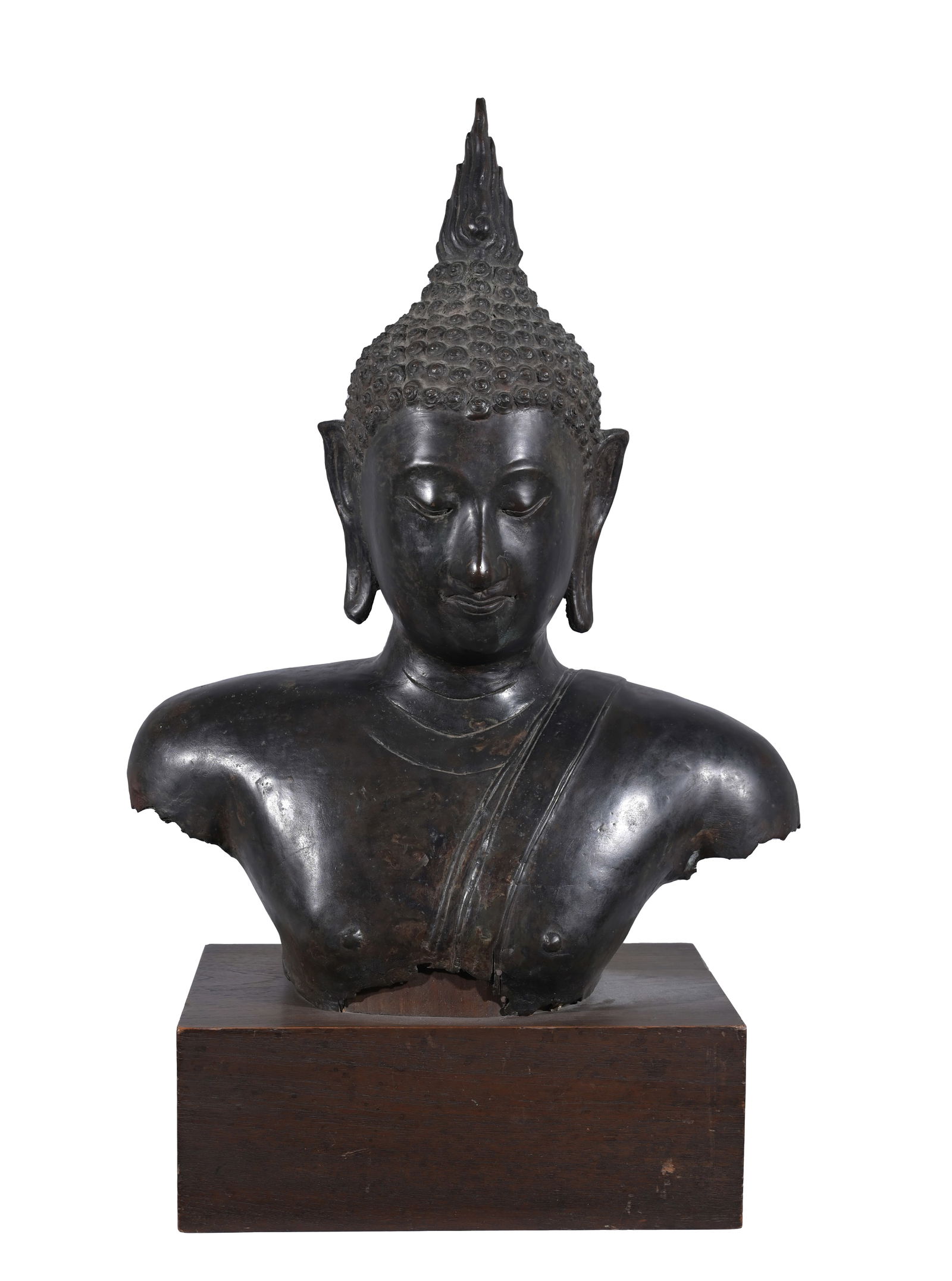 Large Antique Sukhothai Buddha Bronze Bust (1 of 8)