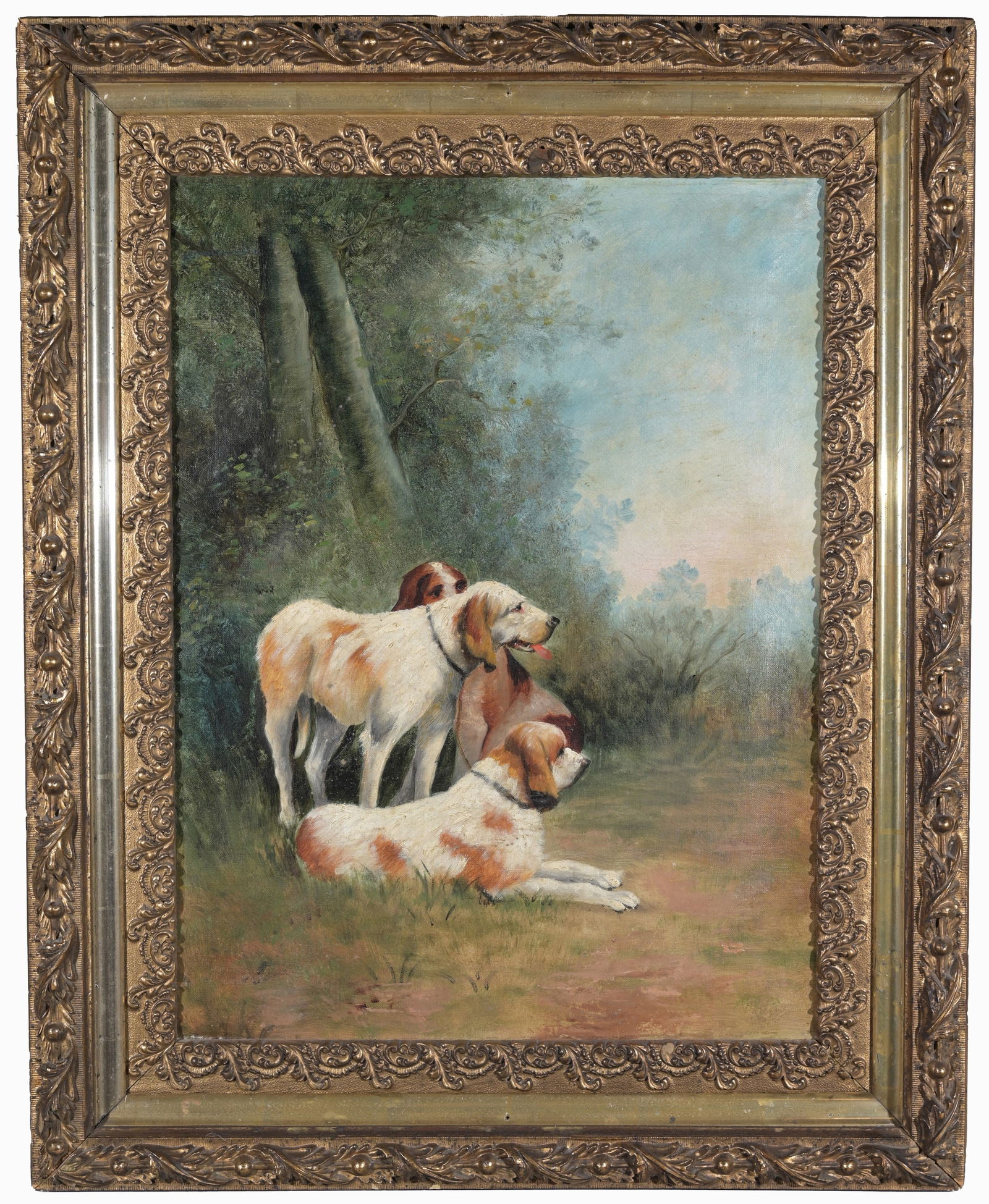 19th C. Painting of Three Dogs in a Landscape (1 of 4)