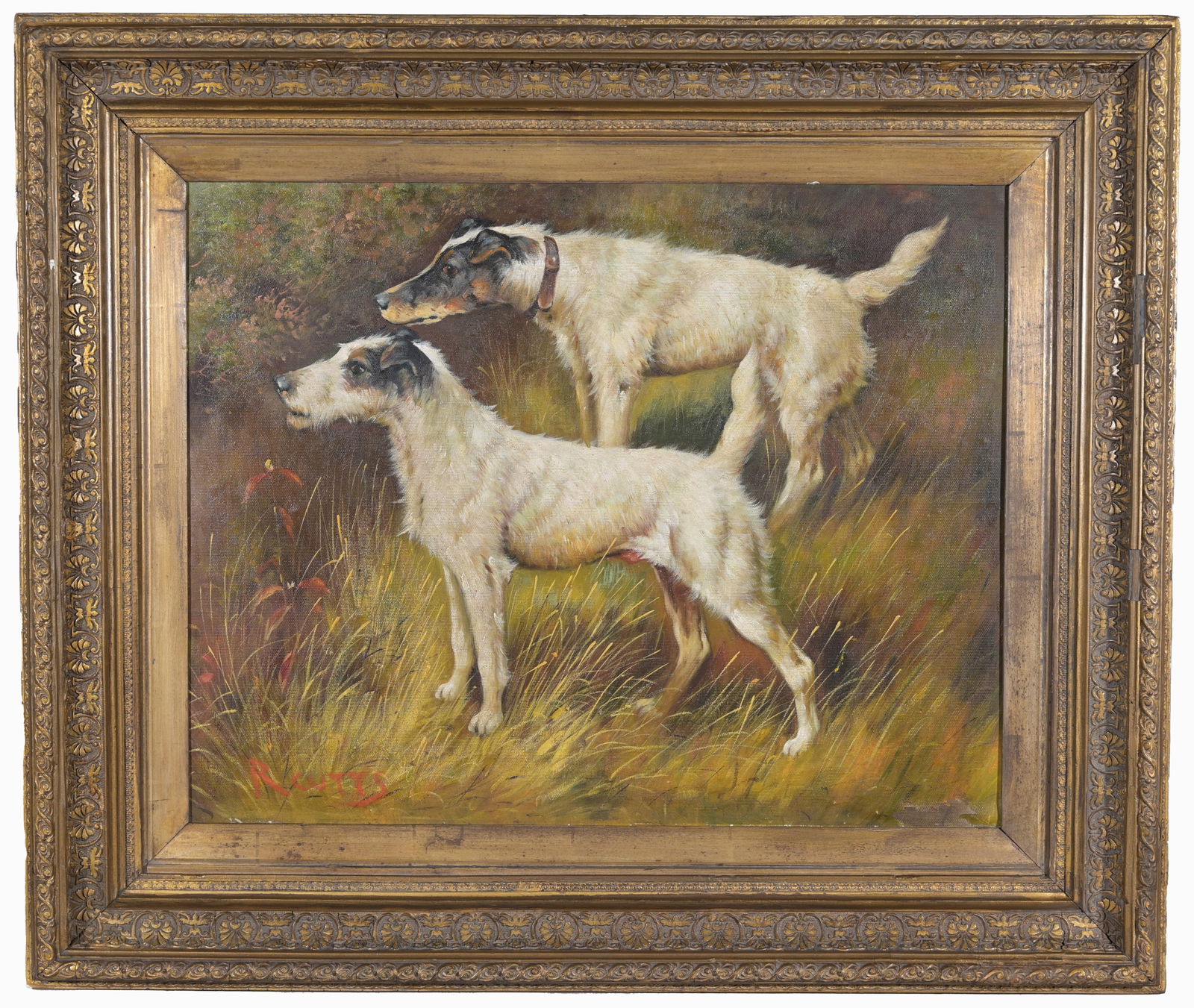 Signed, Early 20th C. Painting of Two terriers (1 of 5)