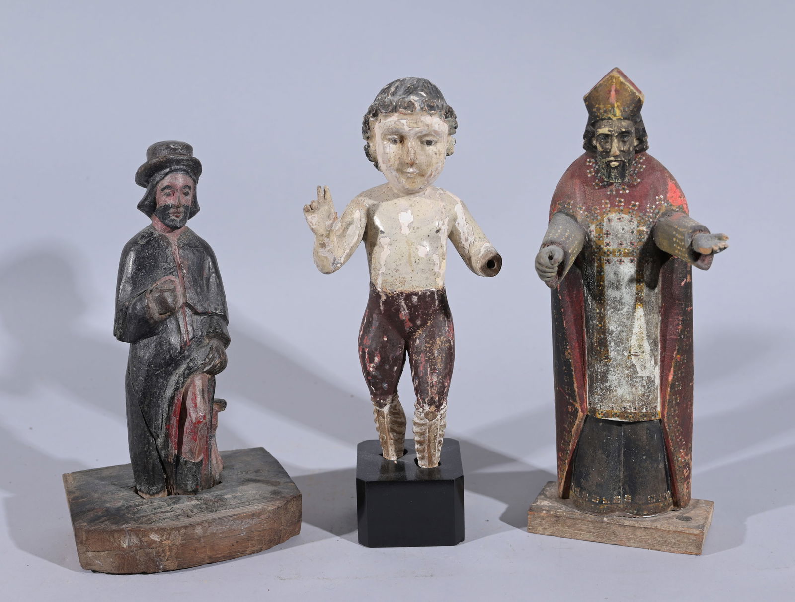(3) Antique Carved Wood Polychromed Santos Figures (1 of 6)