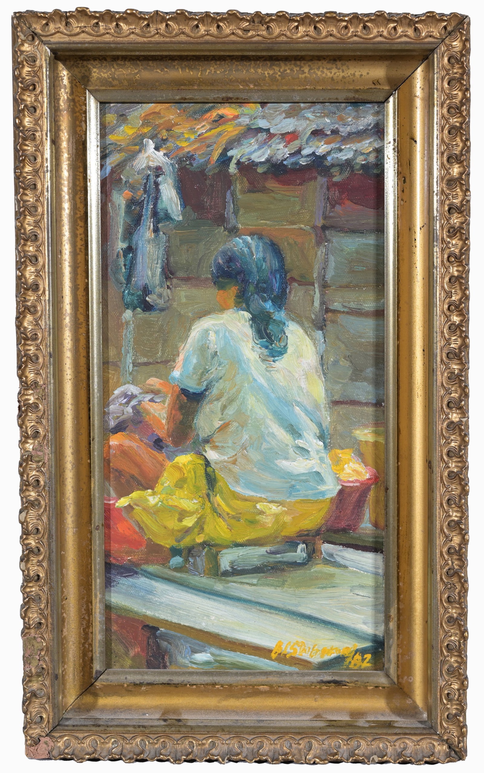 20th C. Filippino School: 20th C. Filippino School. Oil on board. Appears to be unsigned. Has not been examined out of frame. Sight Size: 12 x 6 in. Overall Framed Size: 14.5 x 9 in. - Provenance: this item comes from the priv