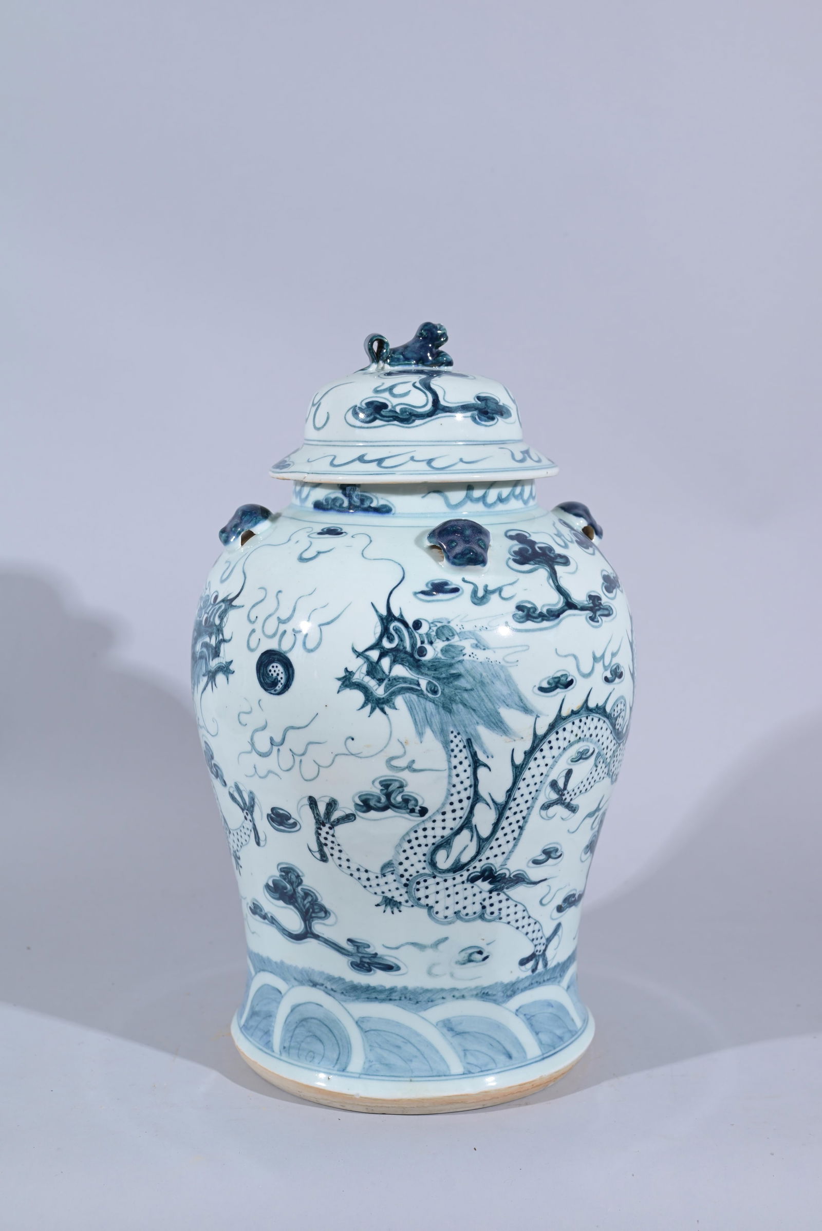 Chinese Blue & White Dragon Lidded Vase (1 of 7)