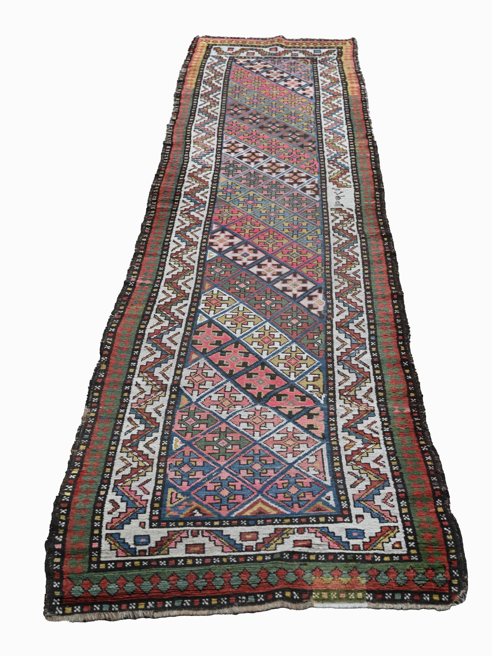 Signed, Antique Caucasian Rug - 12'11" x 3'3" (1 of 8)