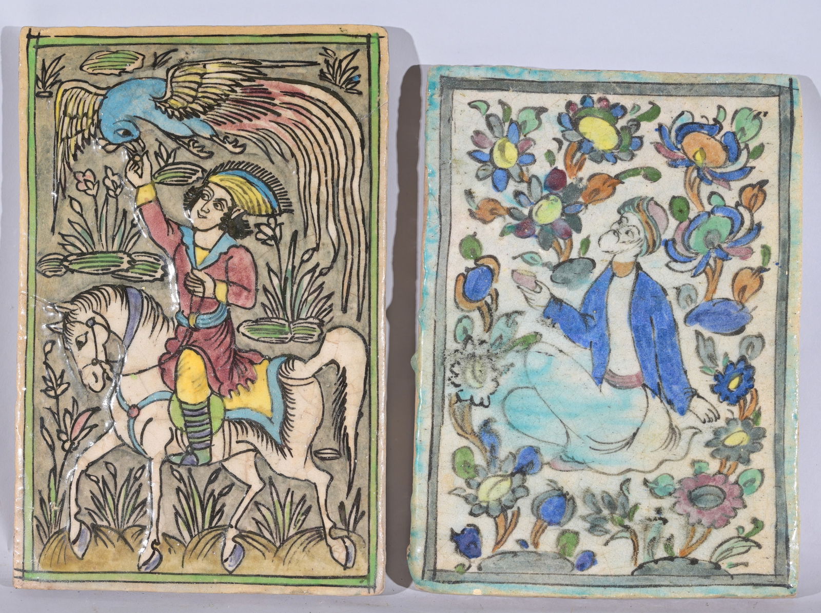 (2) Antique Persian Qajar Ceramic Tiles (1 of 9)