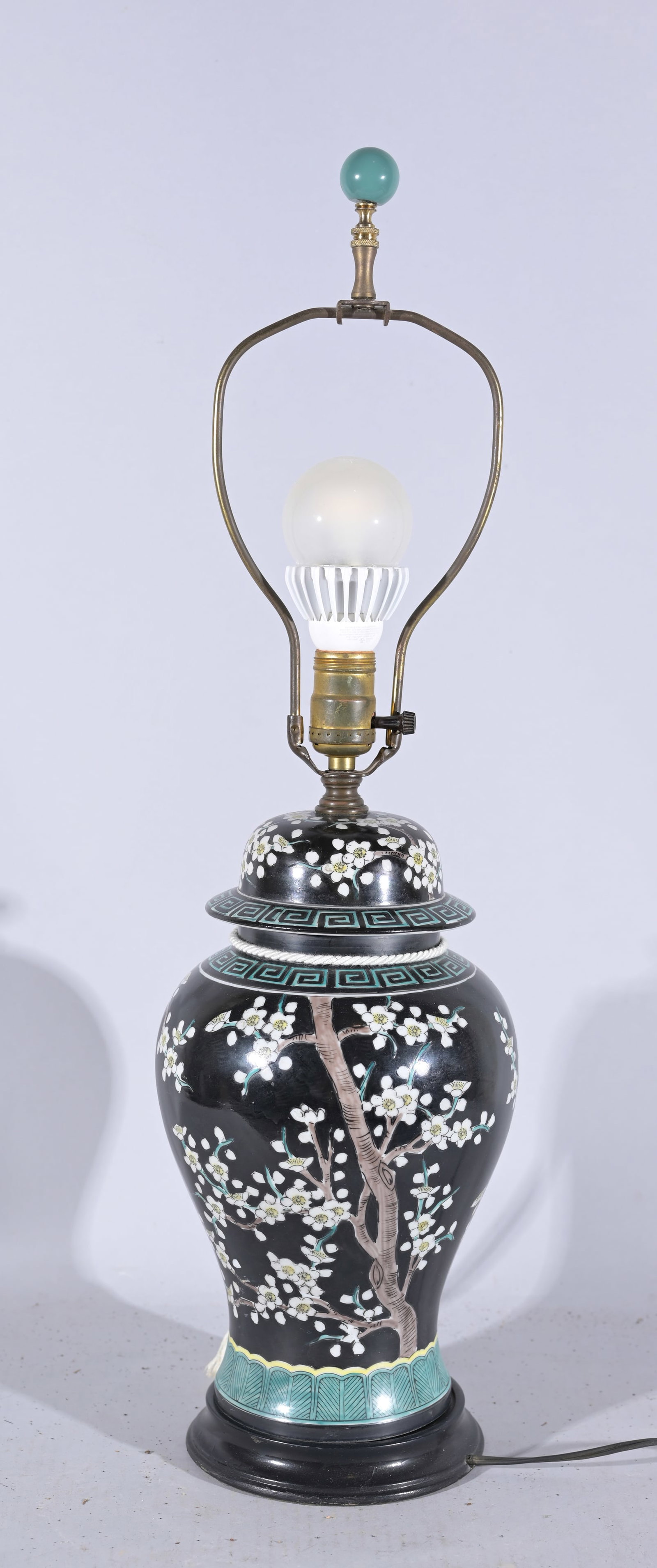 Antique Chinese Famille Noir Lamp: Antique Chinese Famille Noir Lamp. Total Height: 27 in.