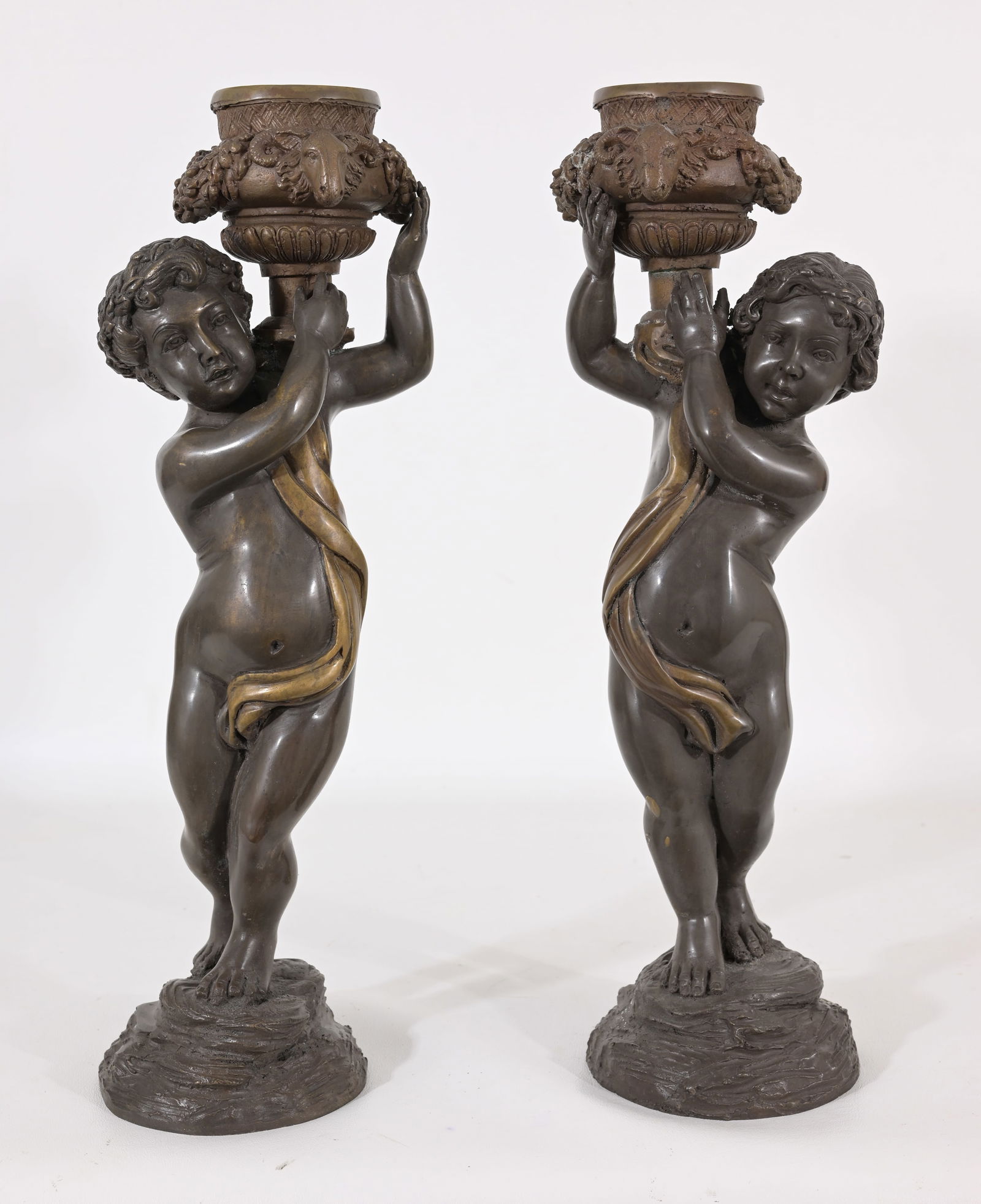 Pair of Bronze Cherub Candlesticks (1 of 8)