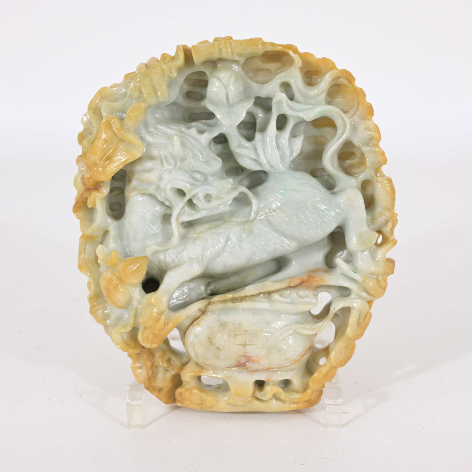 Celadon Jade Carved Dragon Boulder (1 of 8)