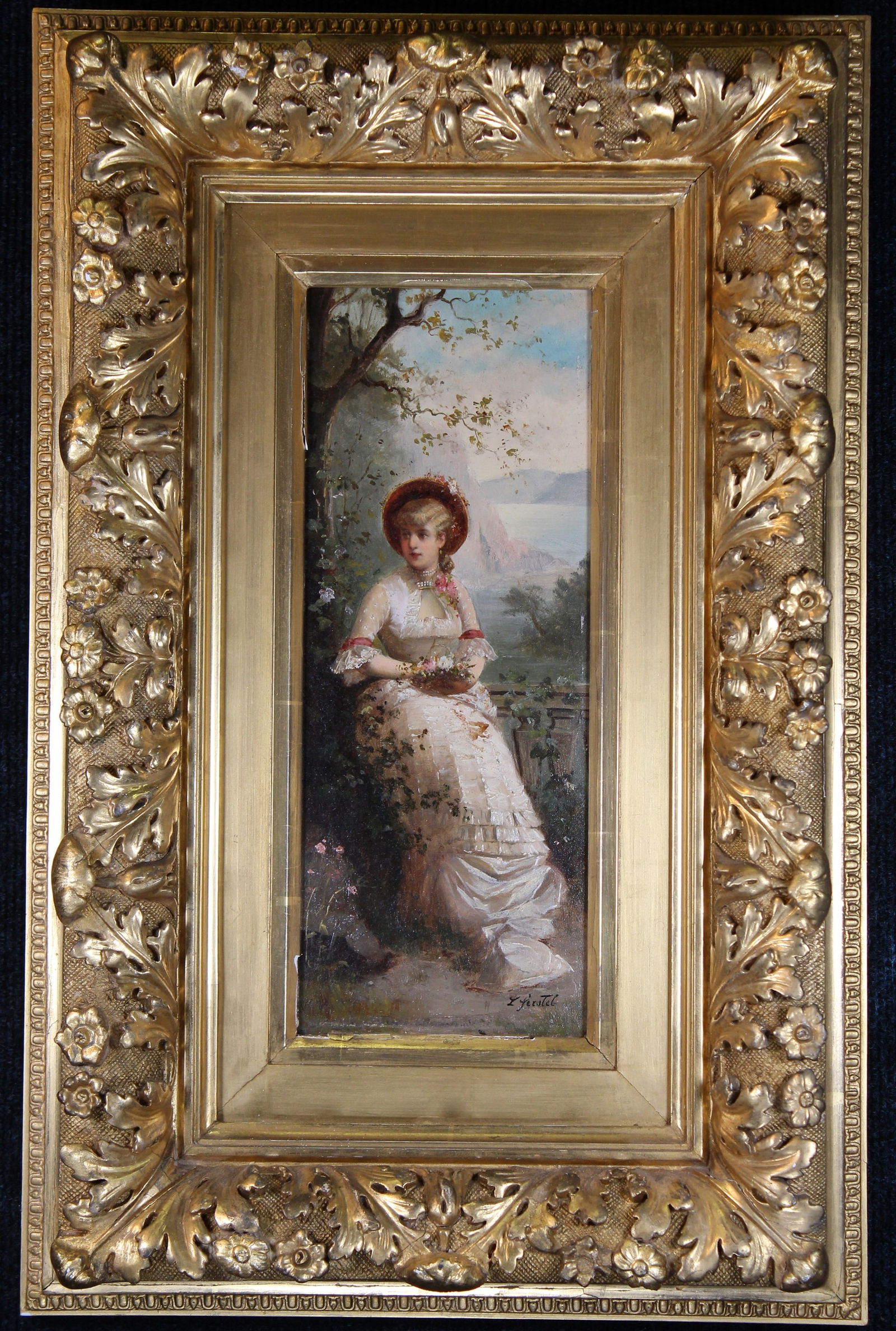 19th C. European Woman in Landscape, Signed (1 of 4)